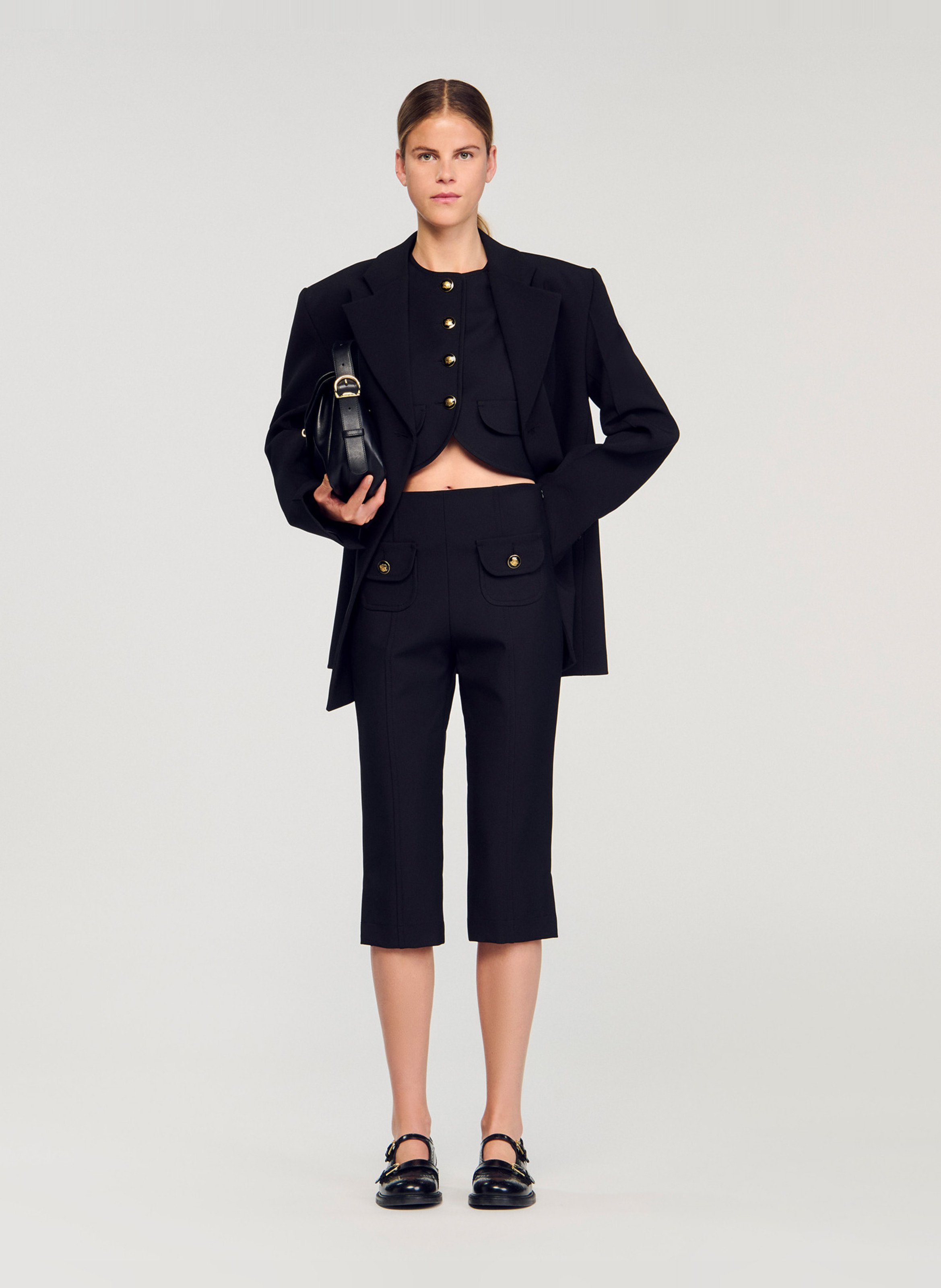 Top court boutonné sans manches SANDRO Noir