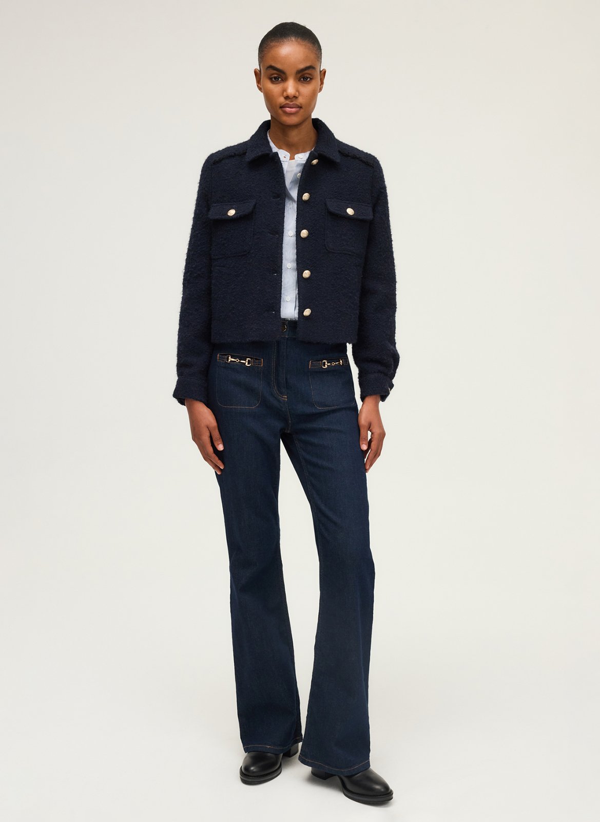 Veste col classique en laine et en coton mélangés PABLO Bleu