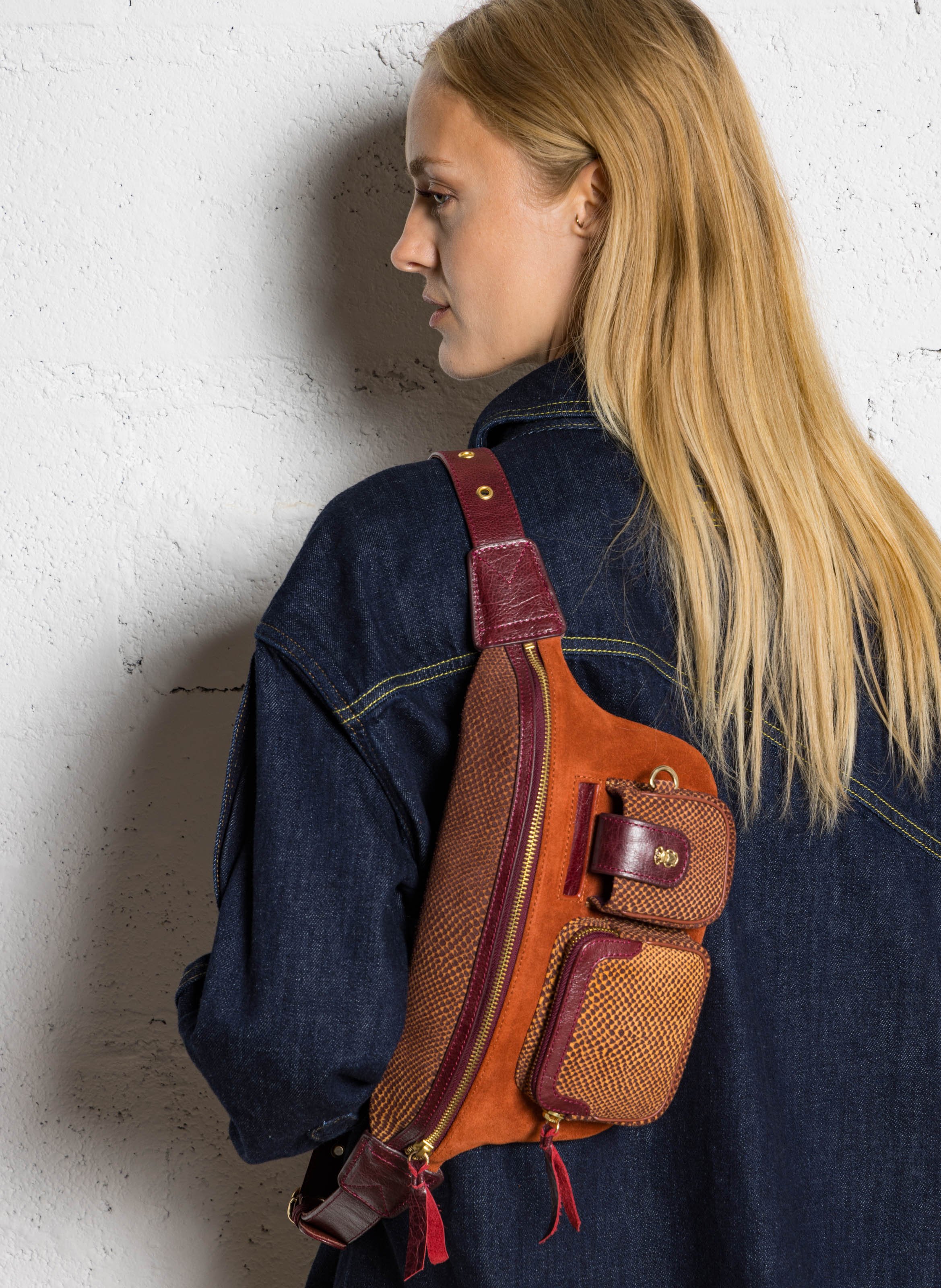 Sac banane en cuir mélangé CLARIS VIROT Rouge