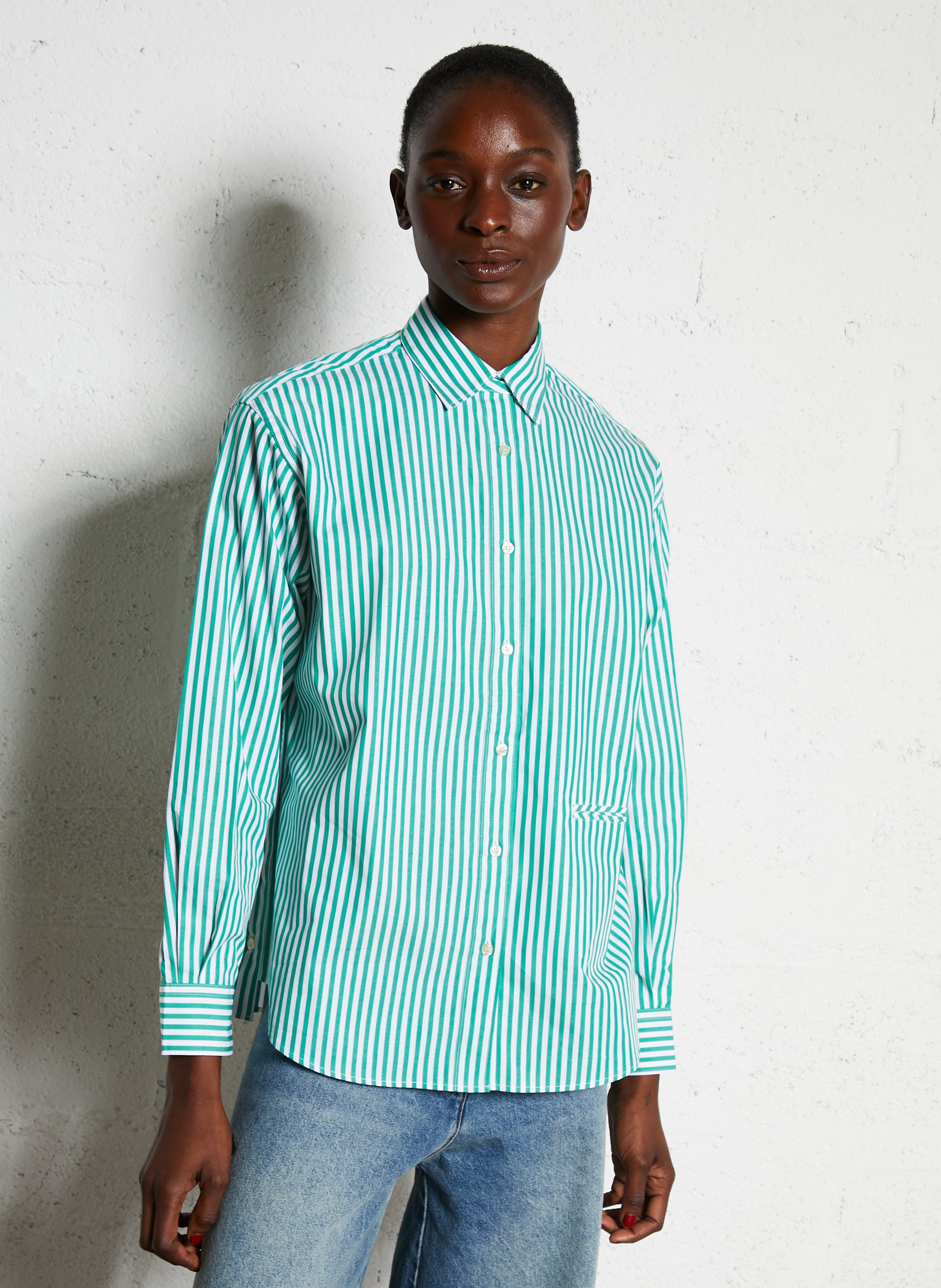 Loose-fit striped cotton shirt LEON & HARPER Green