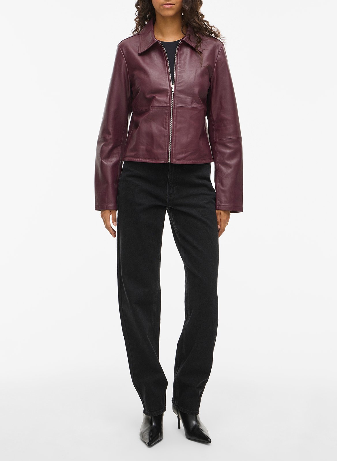 Veste droite col classique en cuir VILA Prune