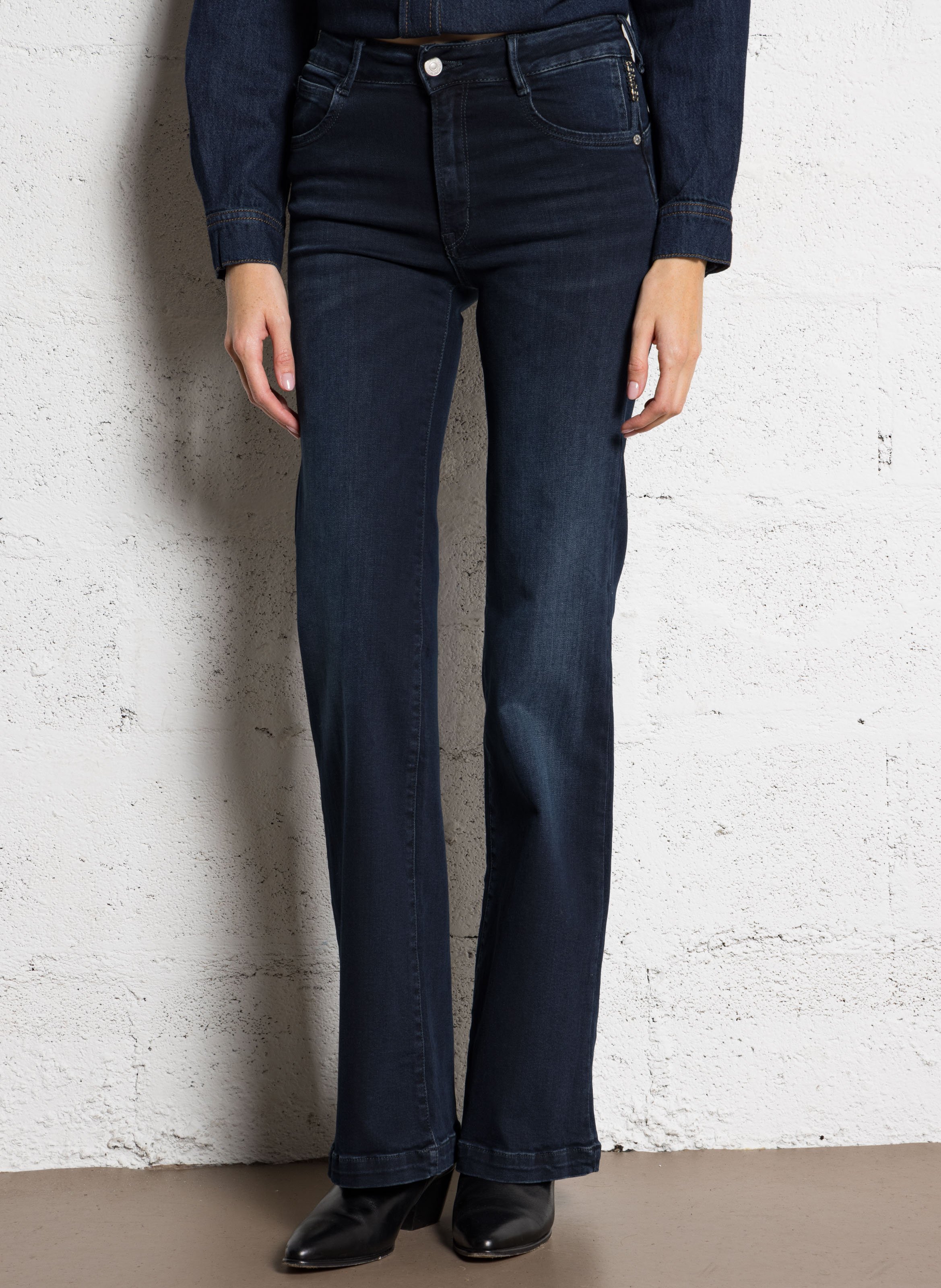 Jean flare taille haute en coton mélangé LE TEMPS DES CERISES Bleu