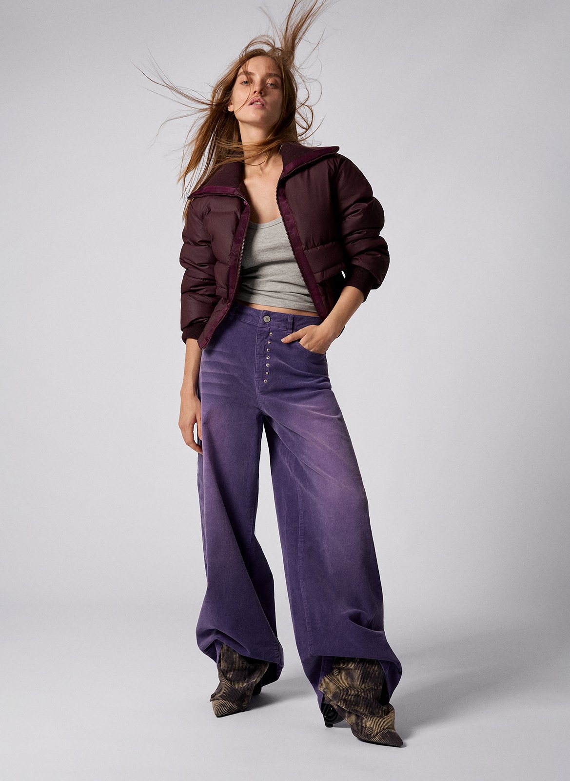 Jean large taille mi-haute uni DESIGUAL Rouge