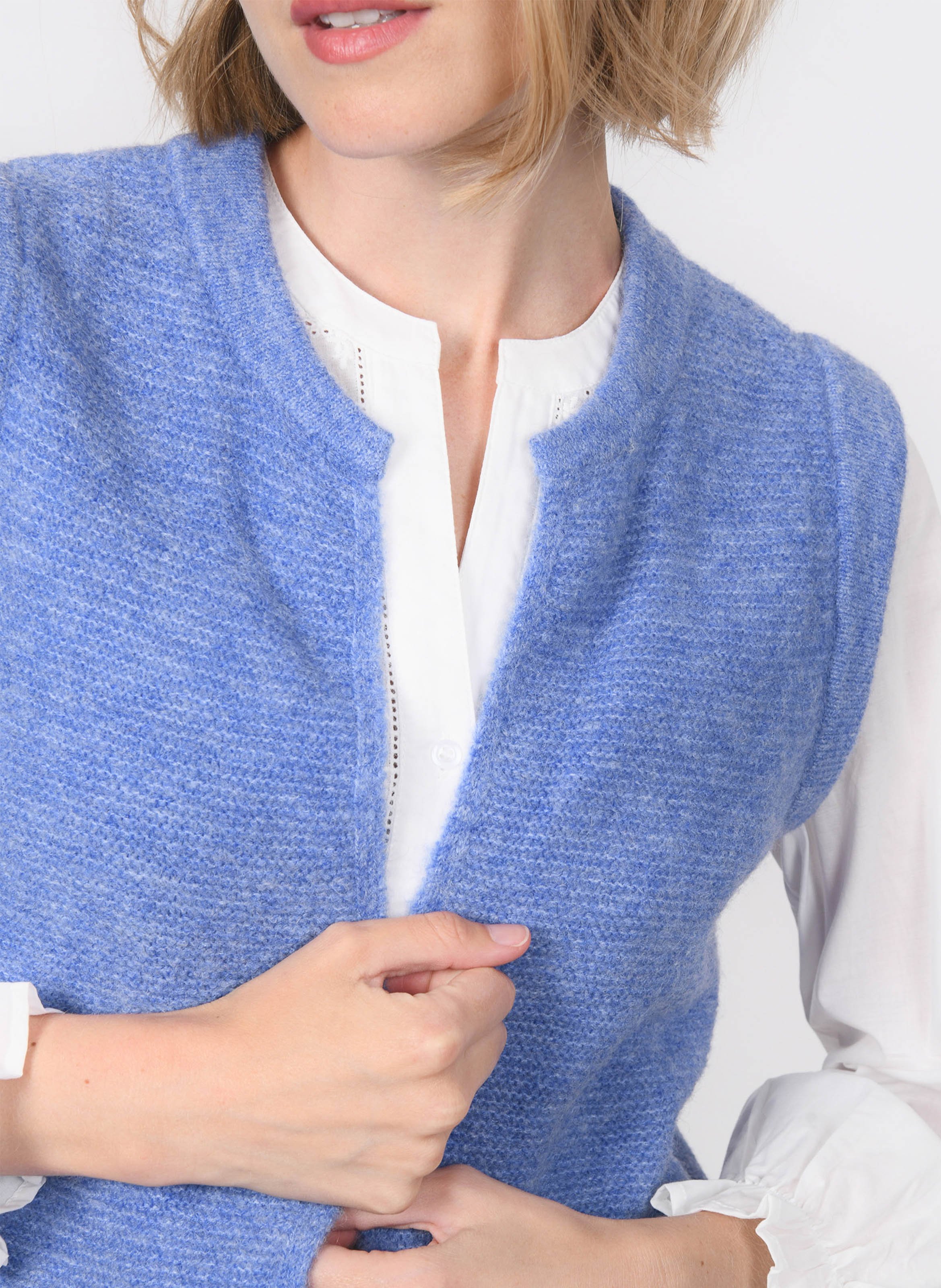 Gilet ouvert sans manches en maille mélangée KOOKAI Bleu