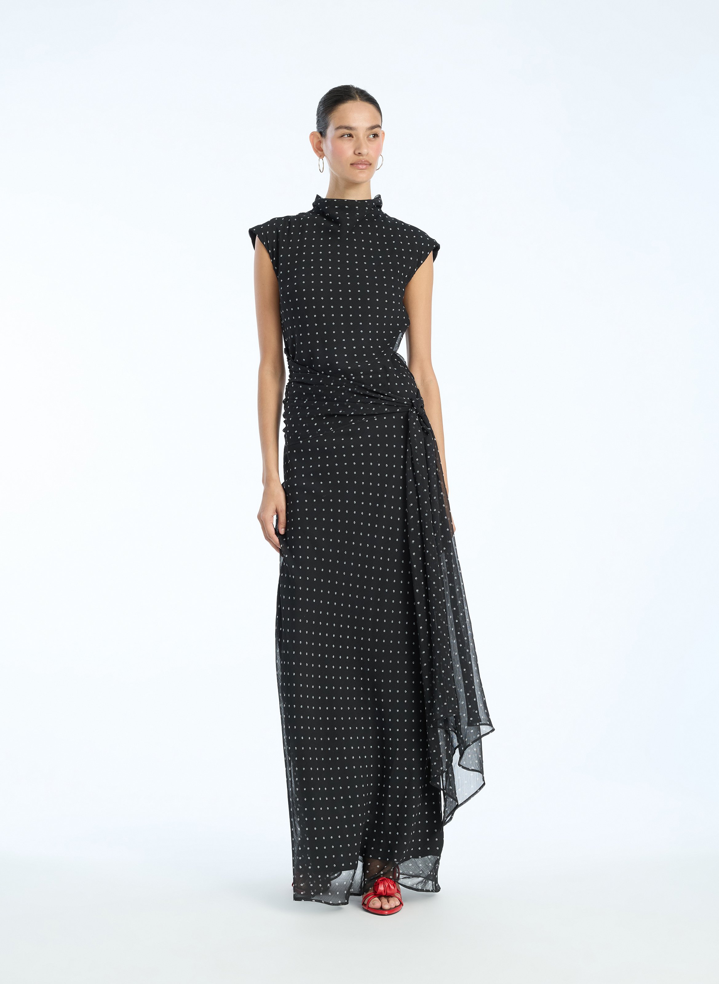 Long draped patterned dress ROTATE Black