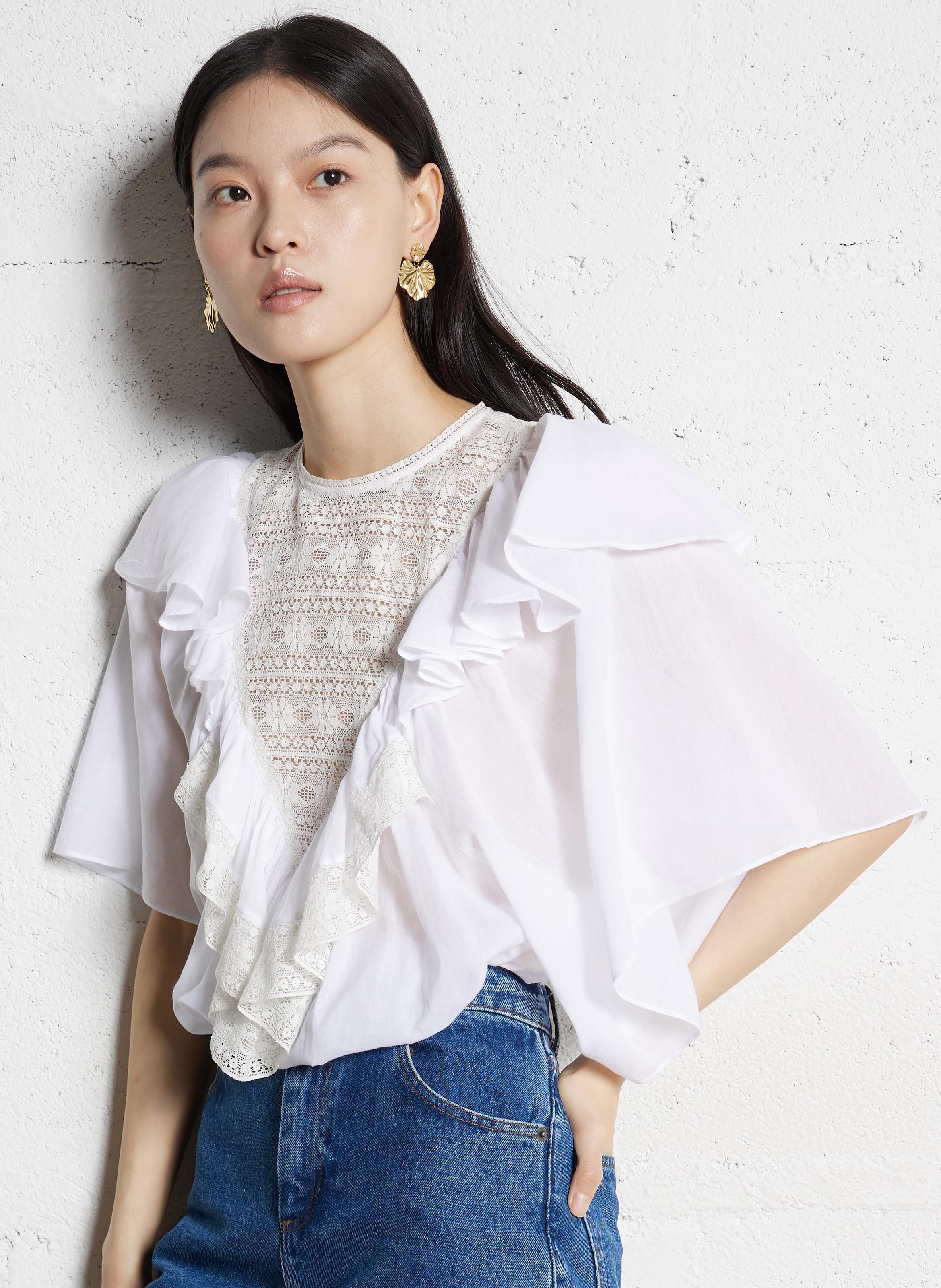 Blusa scollo tondo in cotone ANTIK BATIK Bianco