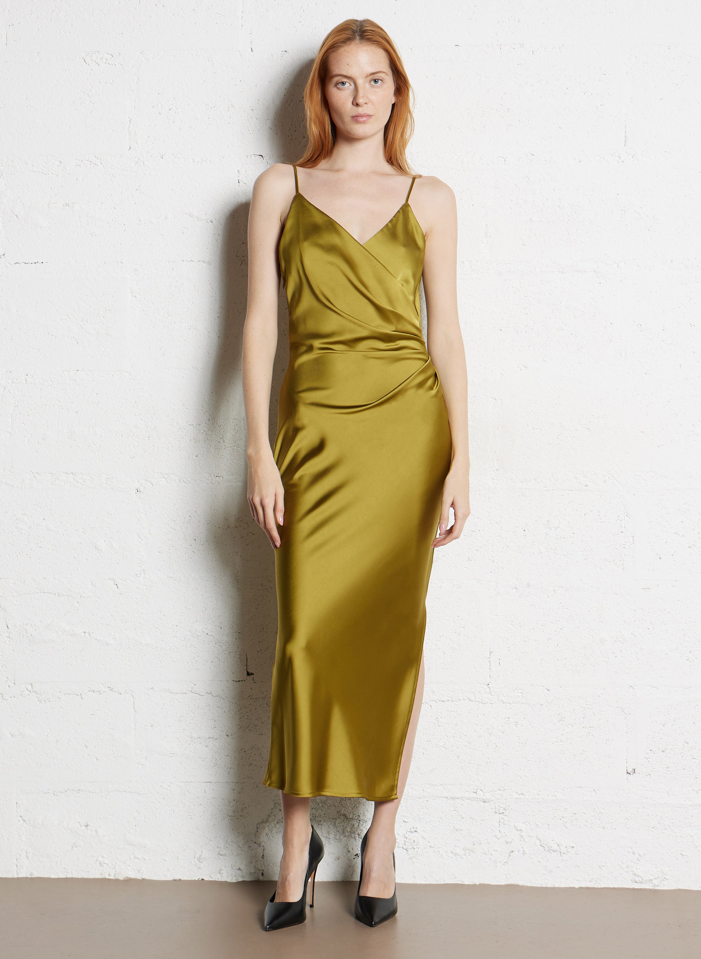 Satin V-neck maxi dress IMPERIAL Yellow