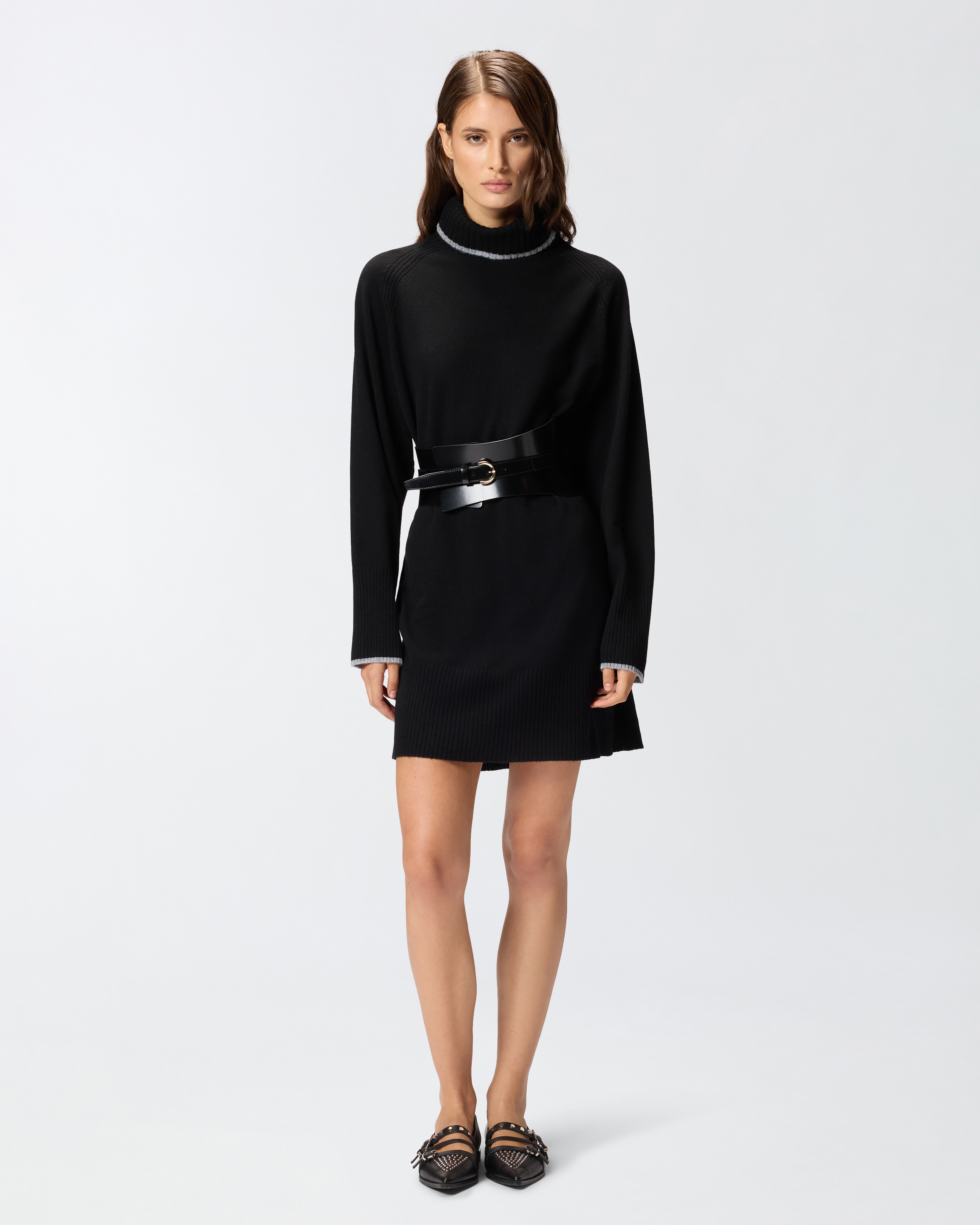 Short knit dress with high neck Black