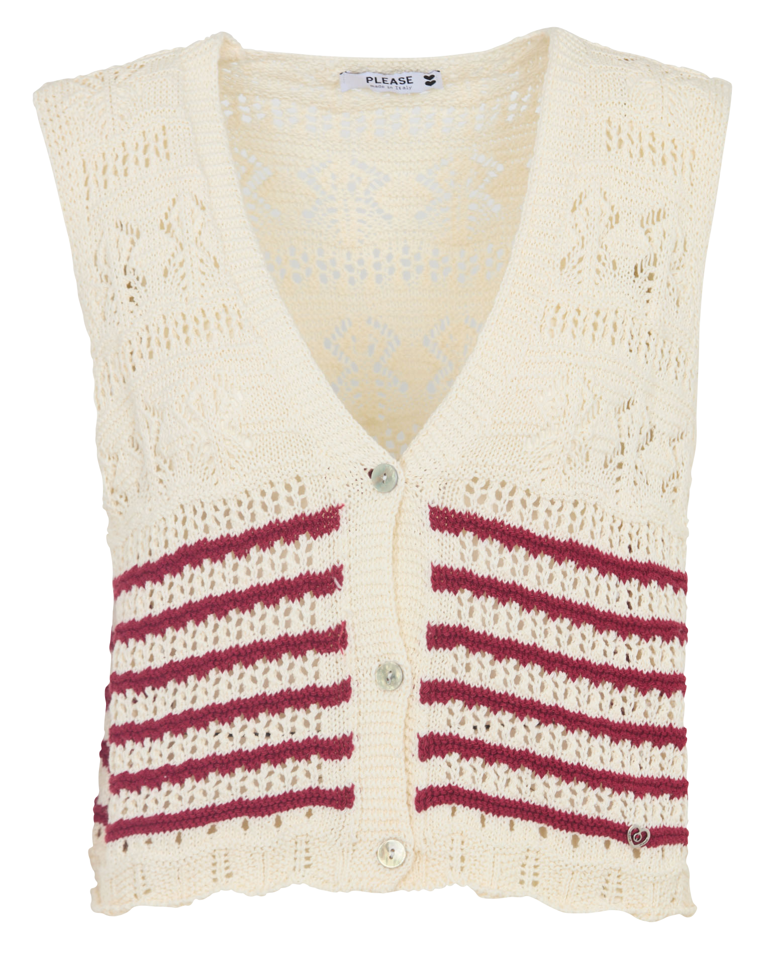 Oversized knitted cotton blend vest  Undyed bordeaux