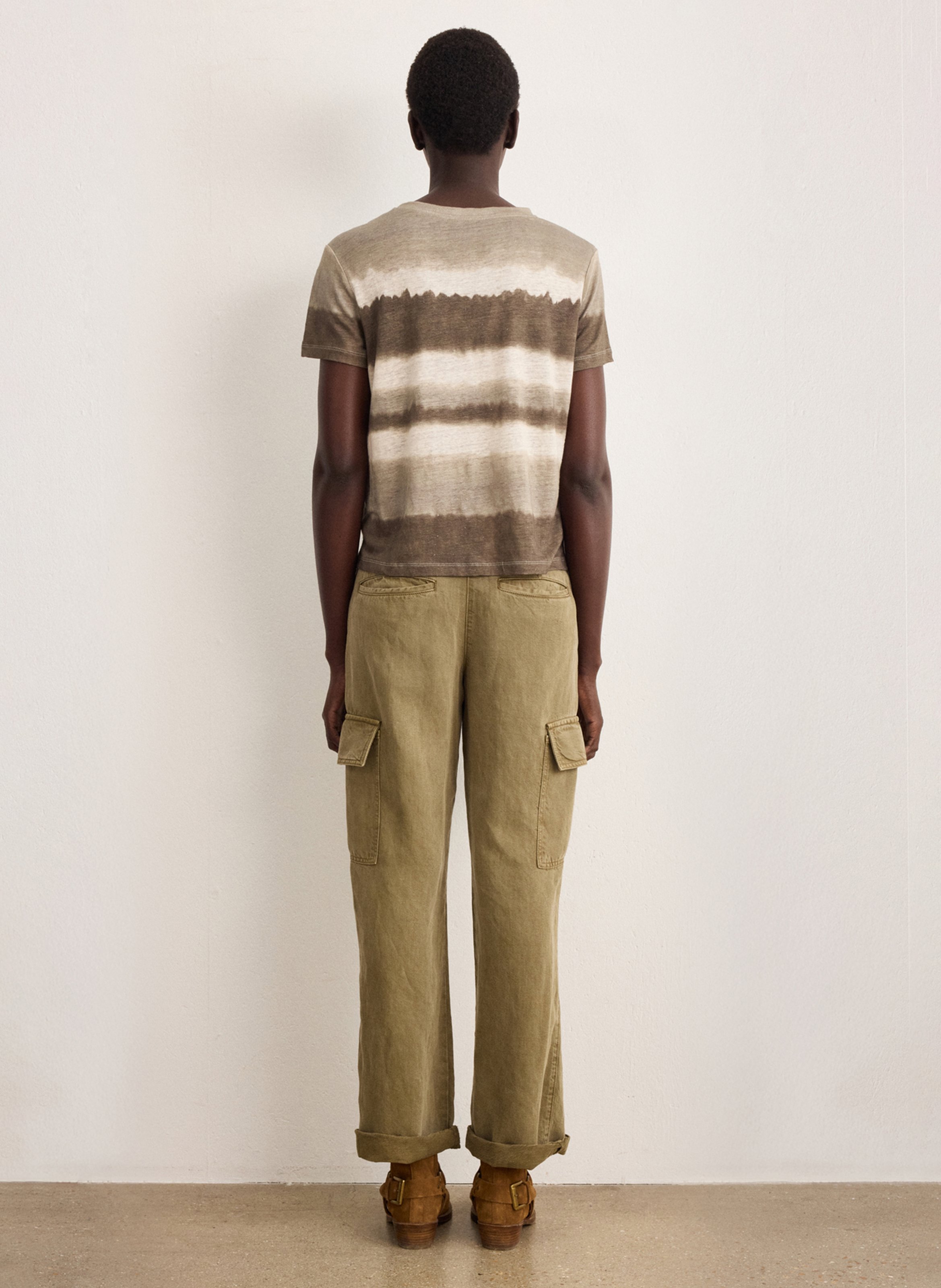 Tee-shirt droit col rond imprimé Tie&Dye en lin PABLO Vert