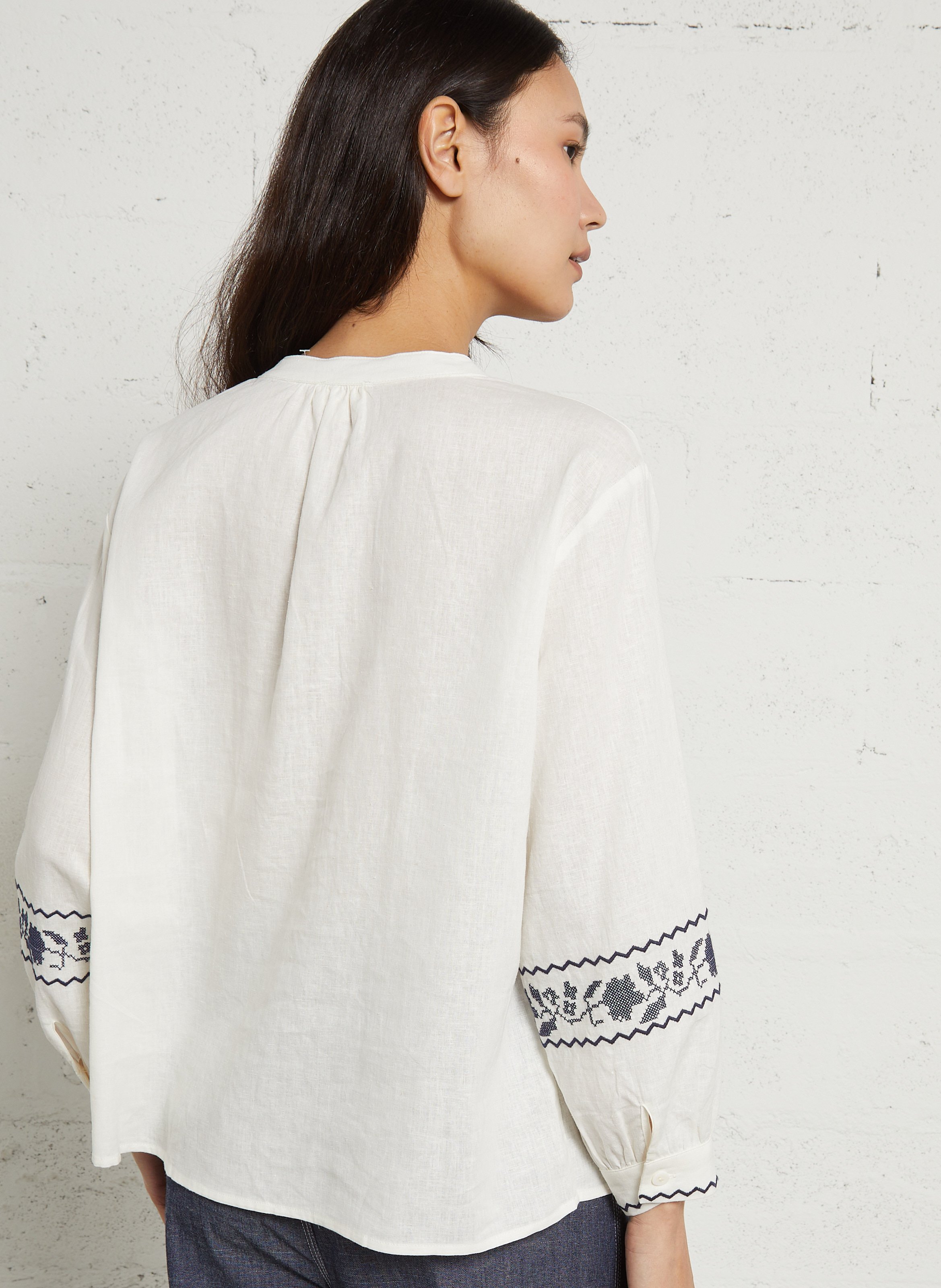 Oversize Rundhalsausschnitt Hemd aus Leinenmischung THE KORNER Weiss