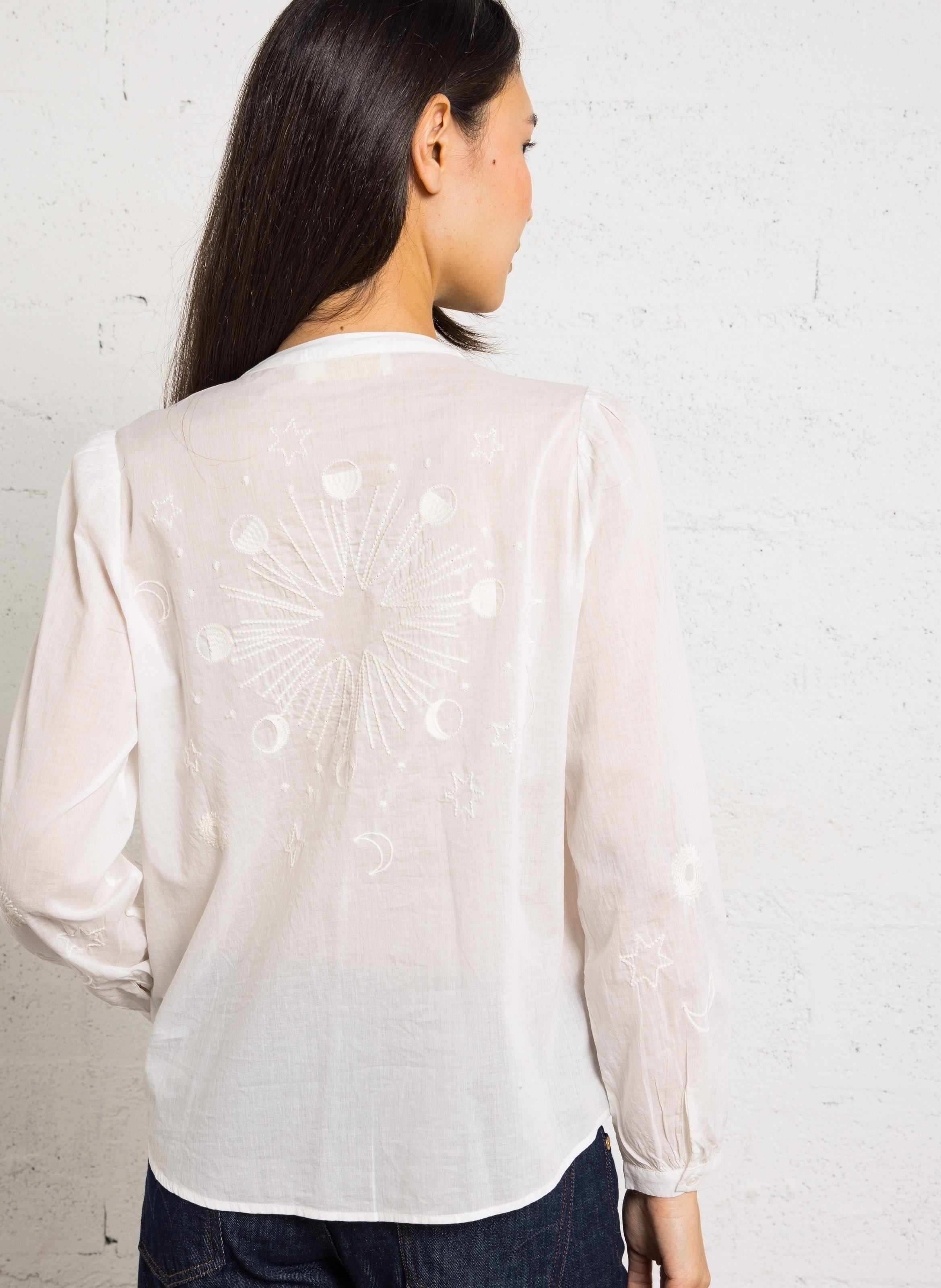 Embroidered cotton tunic collar blouse LA PETITE ETOILE Beige