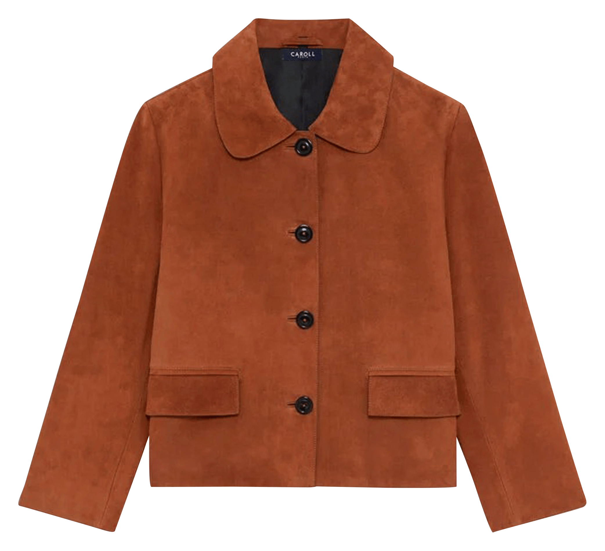 Veste droite col classique en cuir velours CAROLL Marron