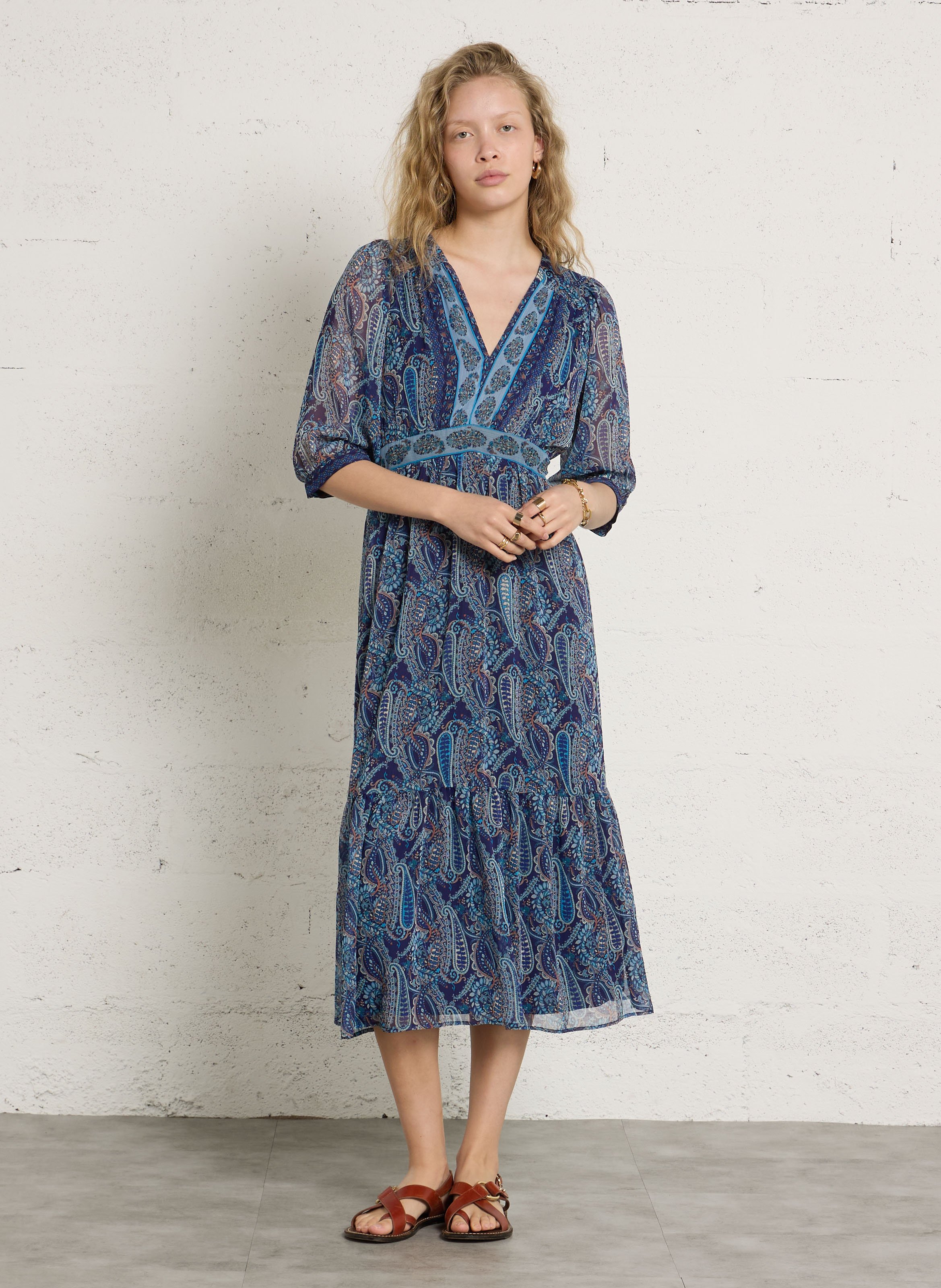 Long V-neck dress SUD EXPRESS Blue