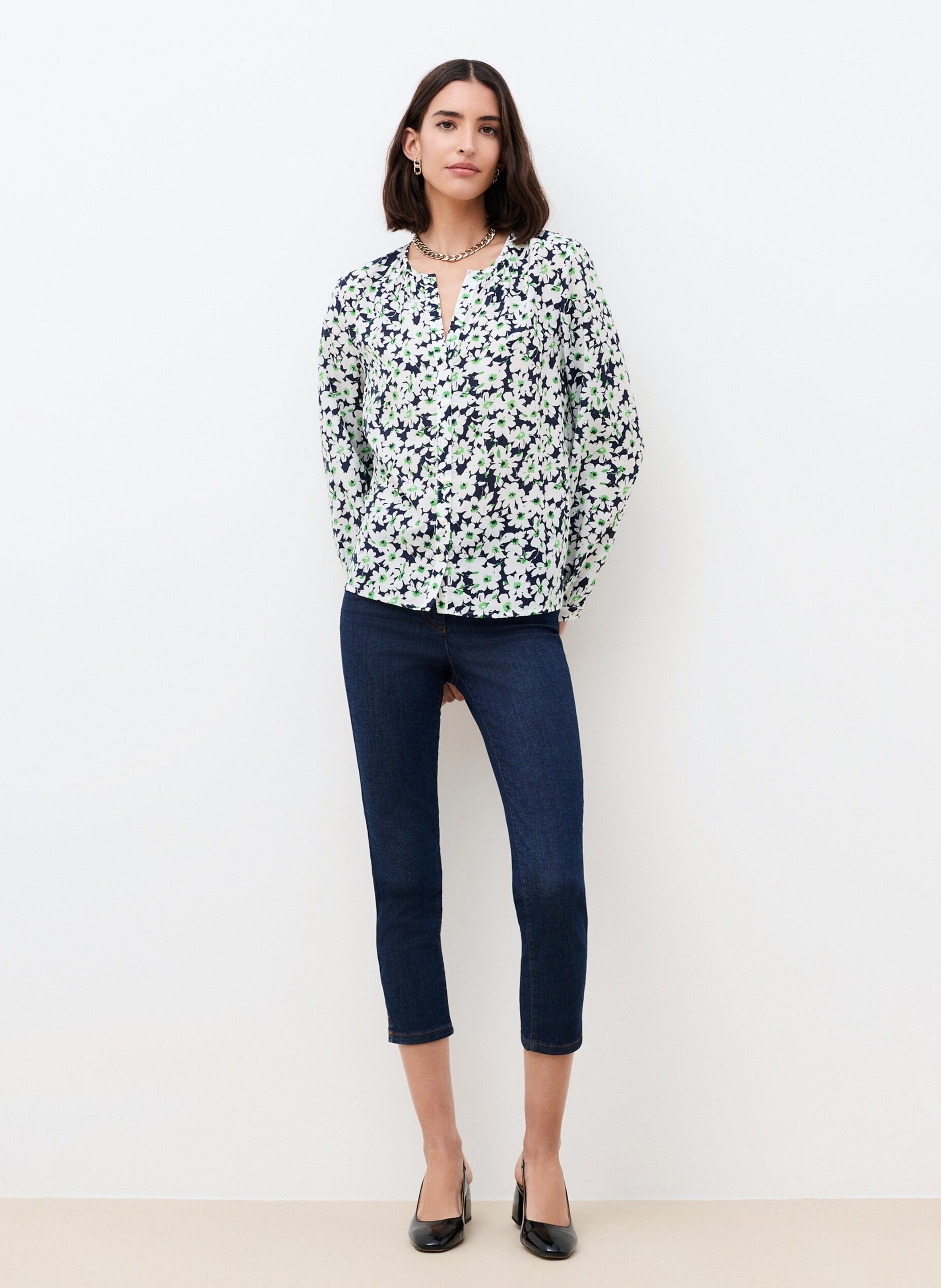 Blouse col V en coton mélangé CAROLL Bleu