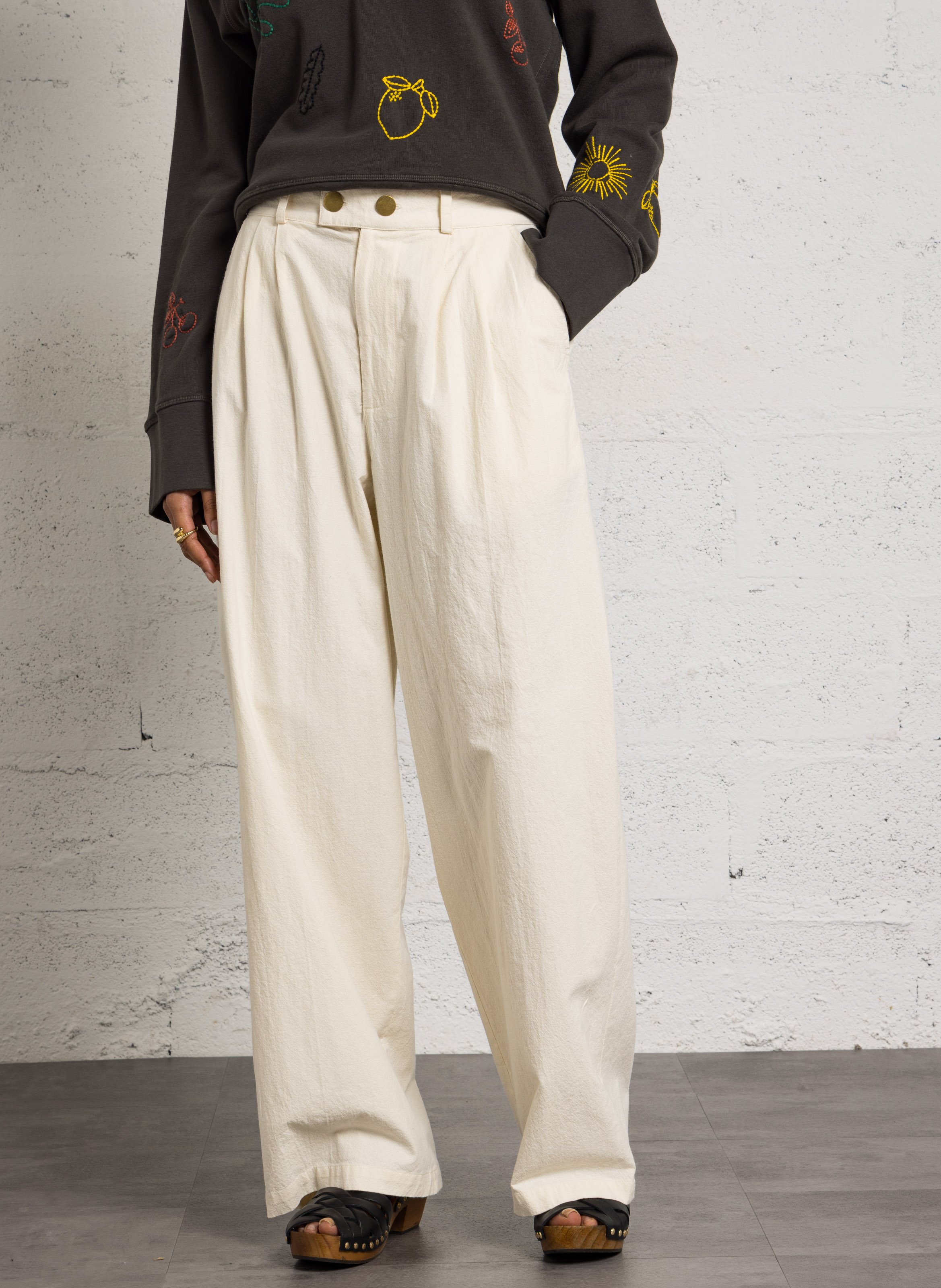 Weite Hose aus Bio-Baumwolle LEON & HARPER Weiss