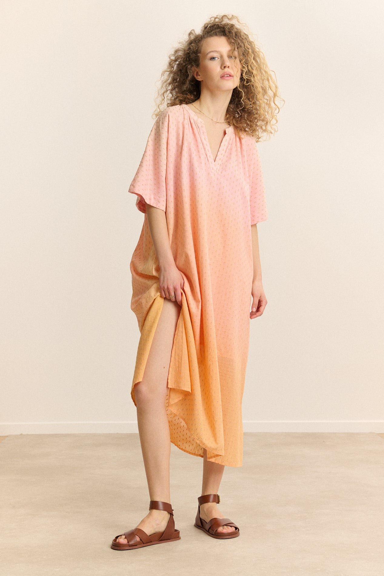 Robe midi manches courtes GARANCE PARIS Orange