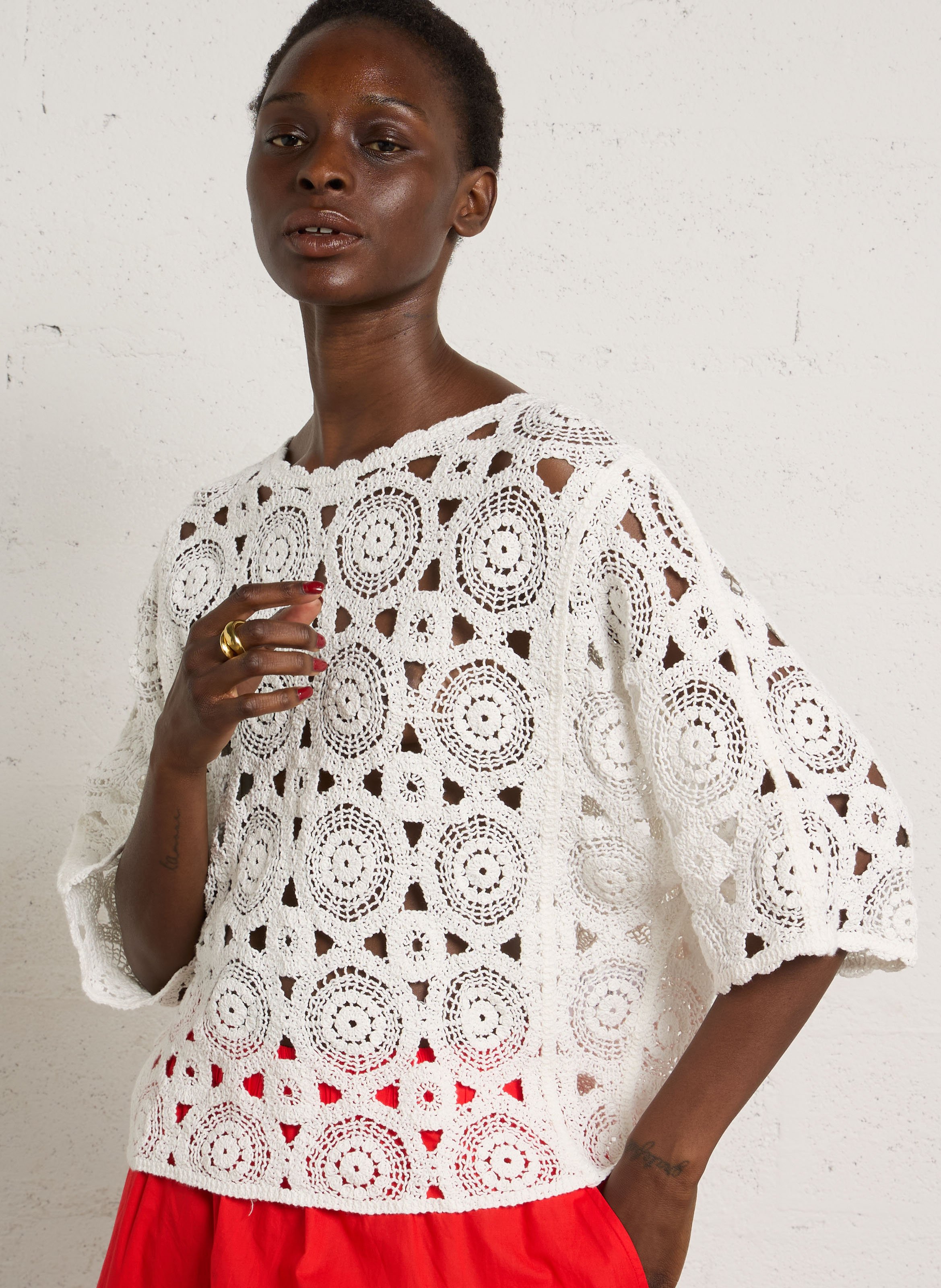 Pull droit col rond en coton  MAISON 123 Blanc