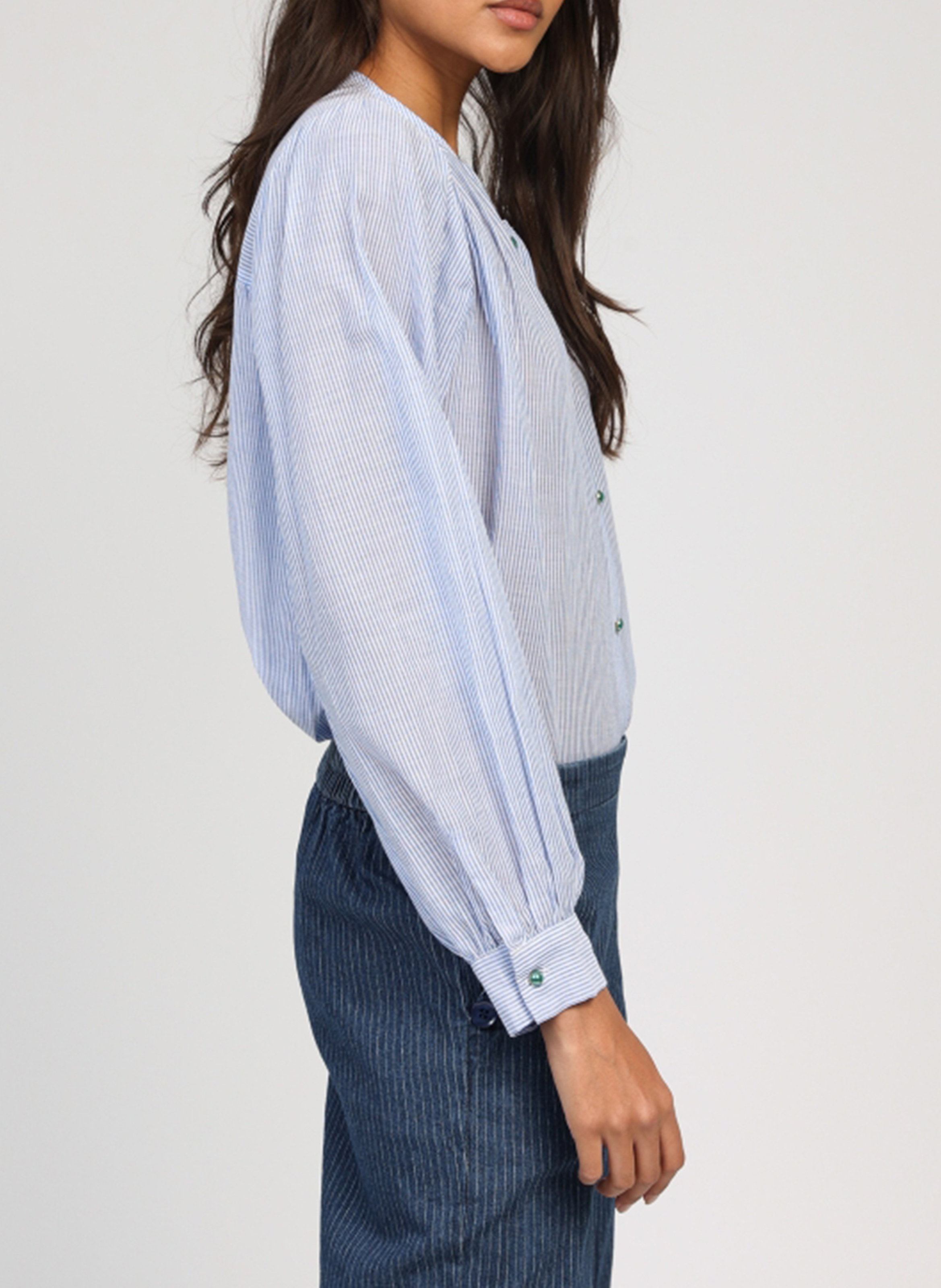 Celena - Oversize-Hemd aus gestreifter Baumwolle AN'GE Blau