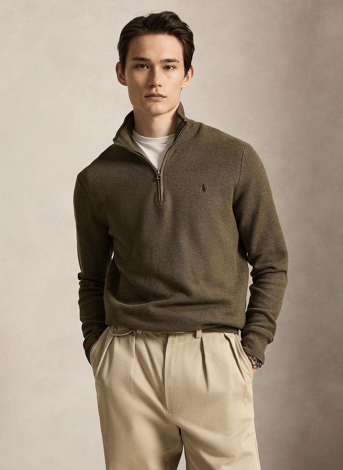 High-neck straight-cut cotton sweater POLO RALPH LAUREN Green