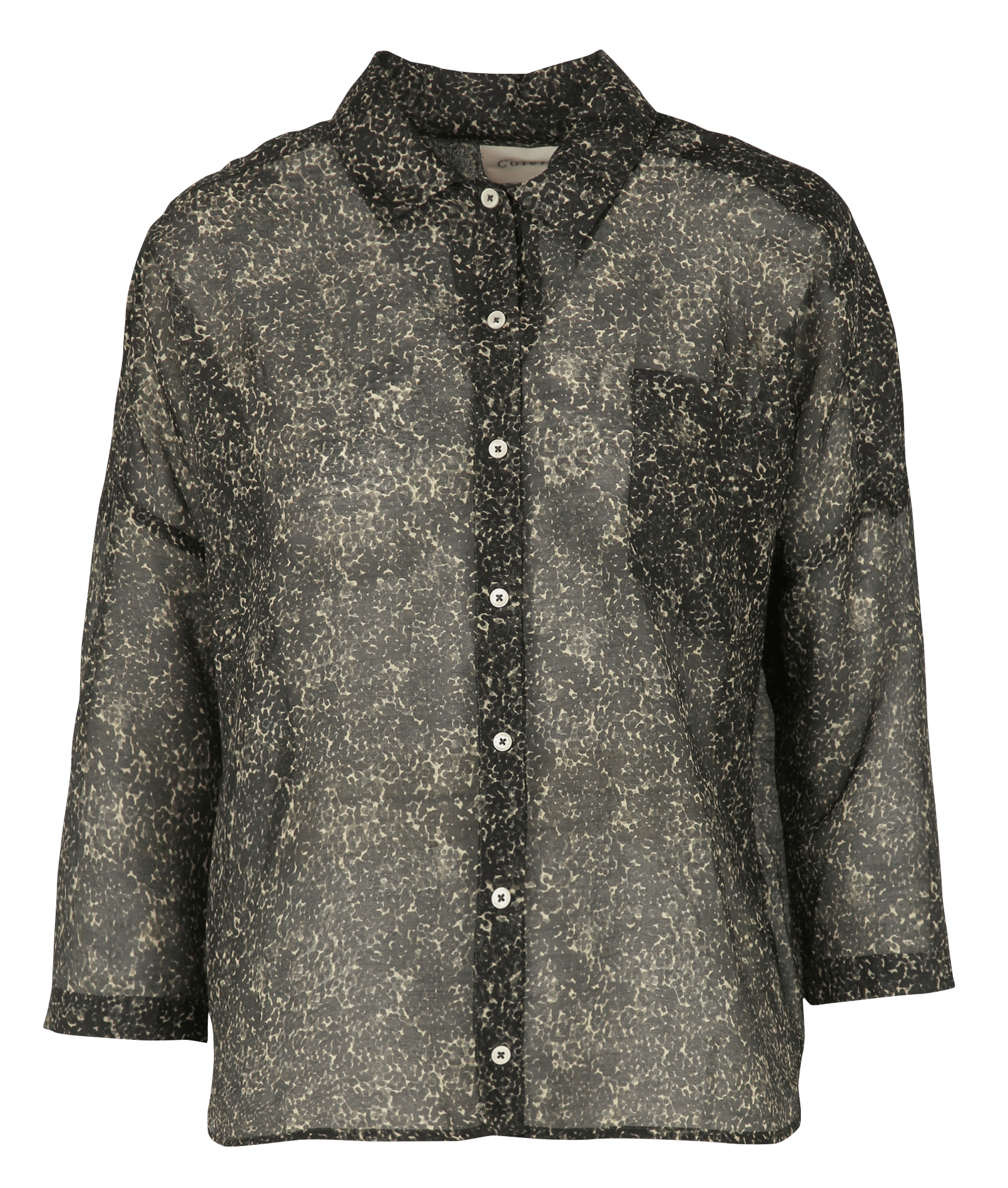 Straight shirt with classic collar in printed cotton and silk blend COTELAC ACOTE Black