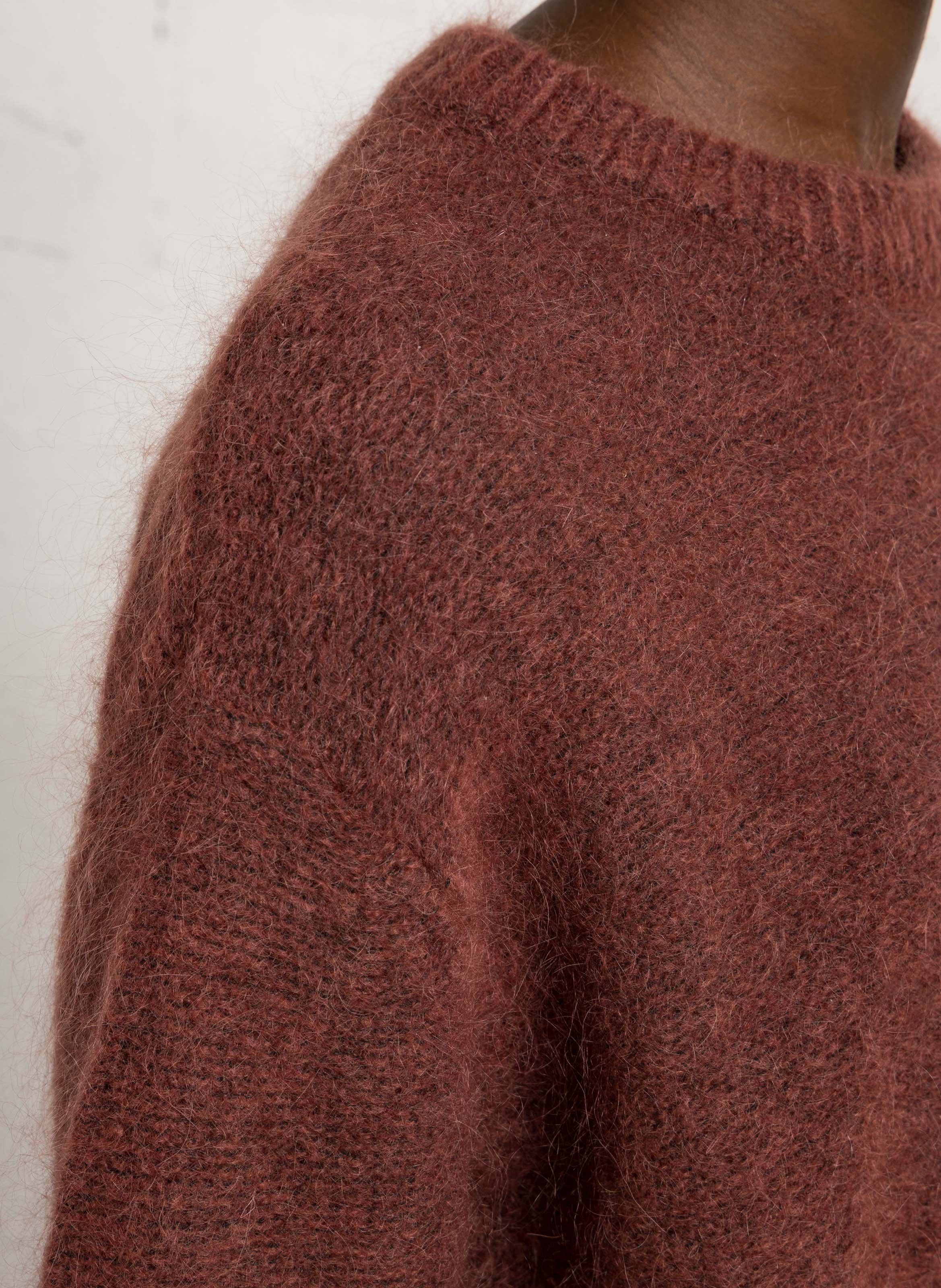 Straight fit round neck sweater in mohair and wool blend JC SOPHIE Brown