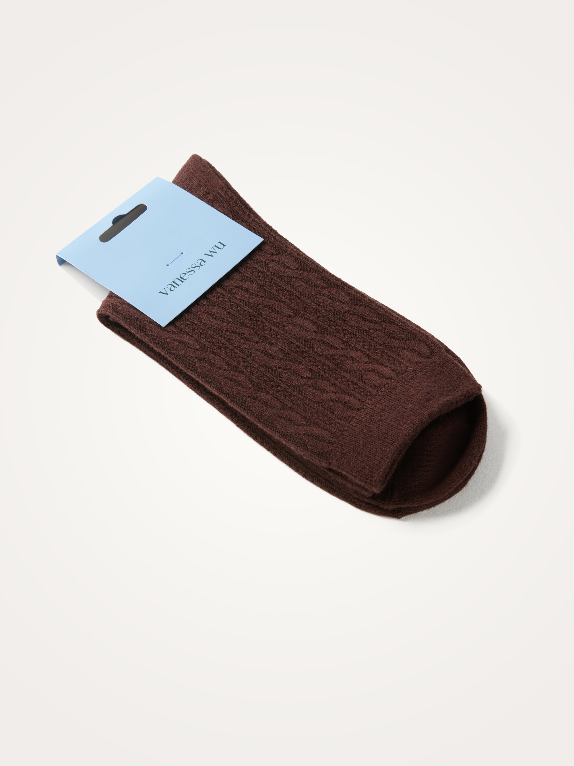 Ribbed Braided High Socks VANESSA WU Brown