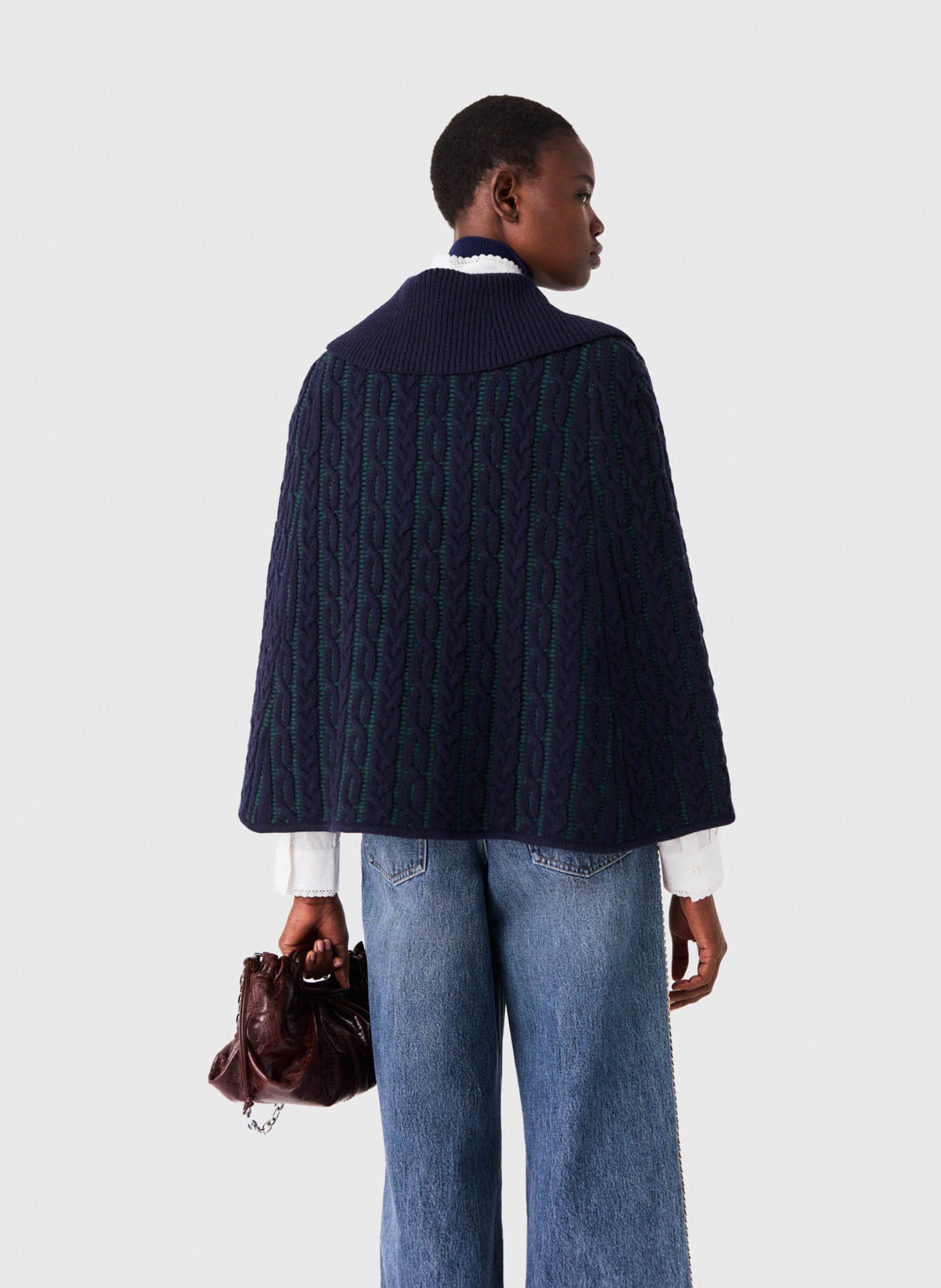 Rechte cape met klassieke kraag van gemengde wol MAJE Blauw