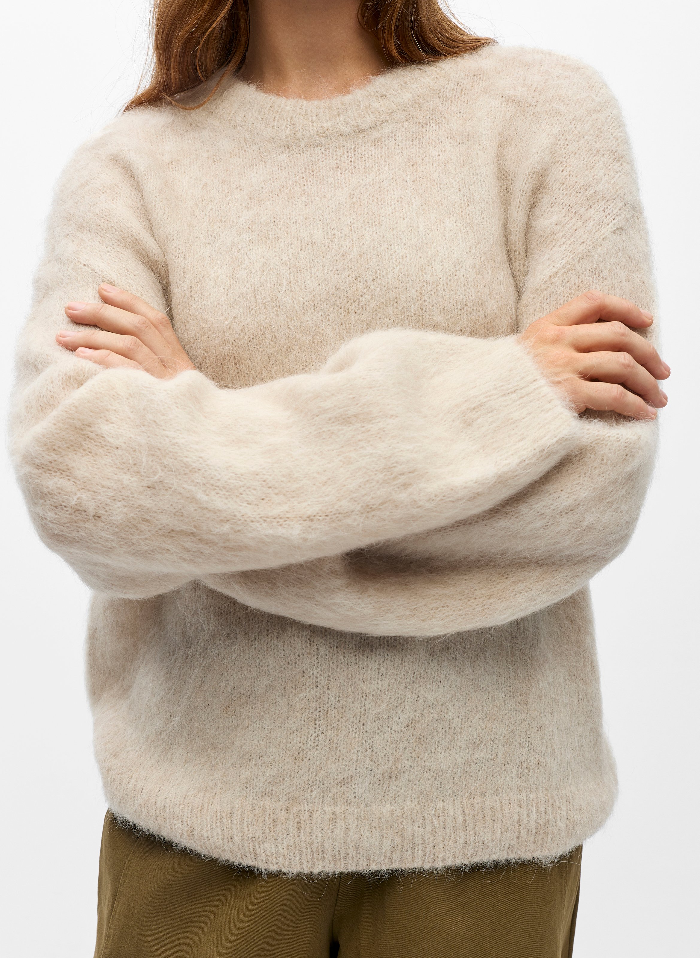 Weiter Rundhalspullover aus Wollmix OBJECT Beige