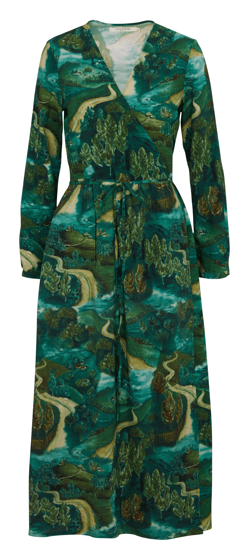 Lange jurk met ceintuur en print NICE THINGS Groen