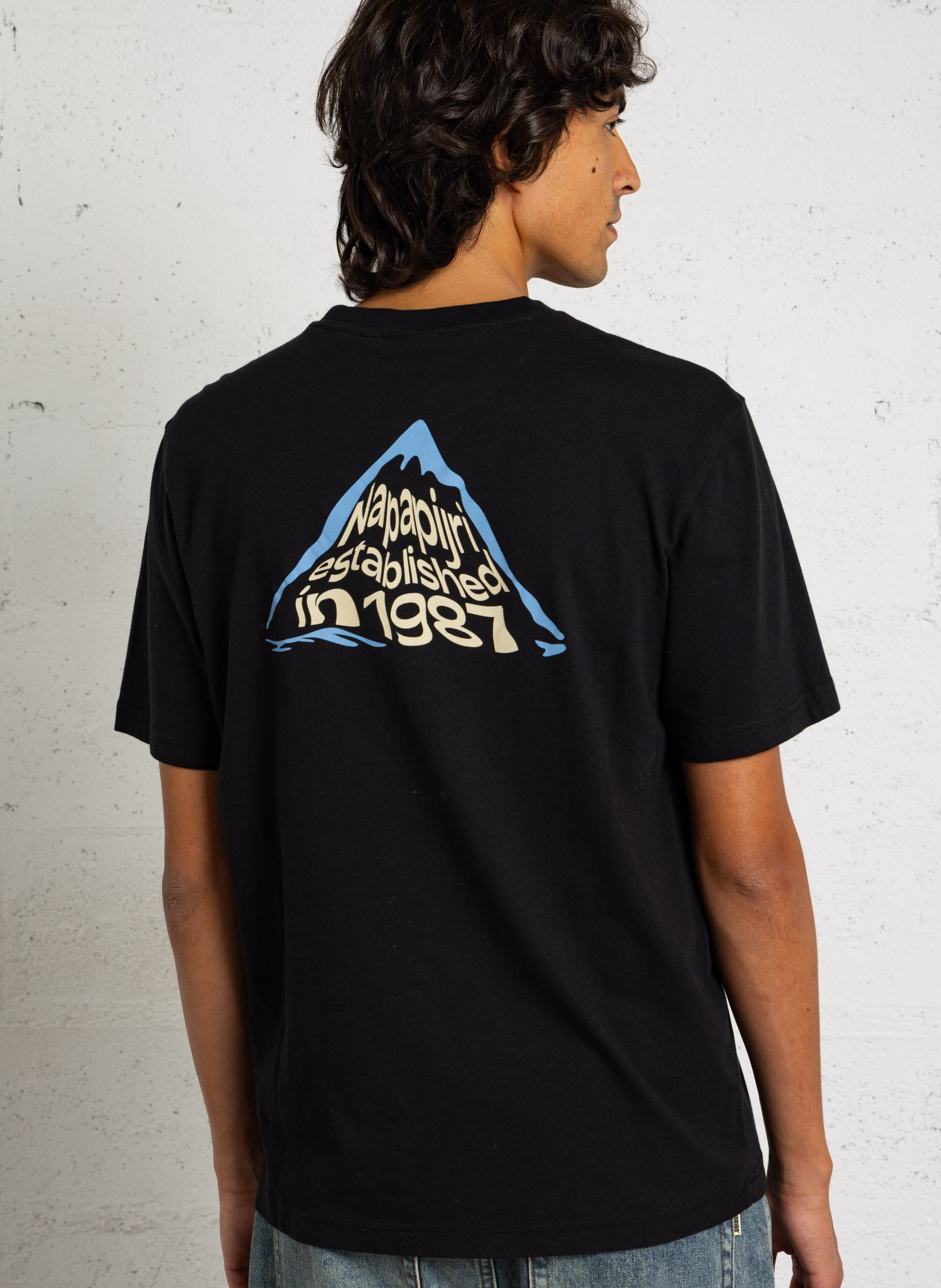 Straight round-neck cotton T-shirt with screen print NAPAPIJRI Black