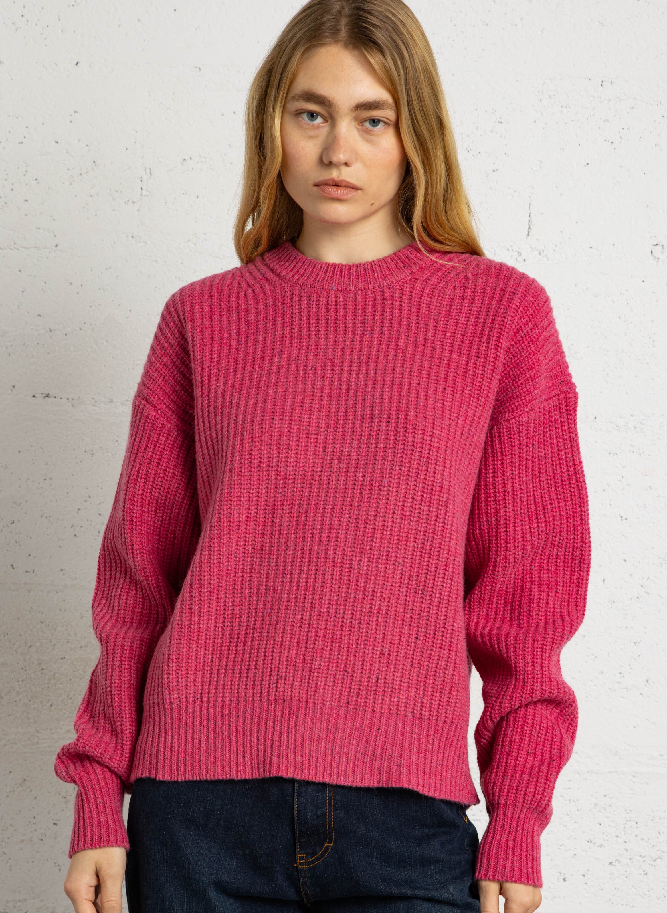 Straight-cut wool knit sweater THINKING MU Pink