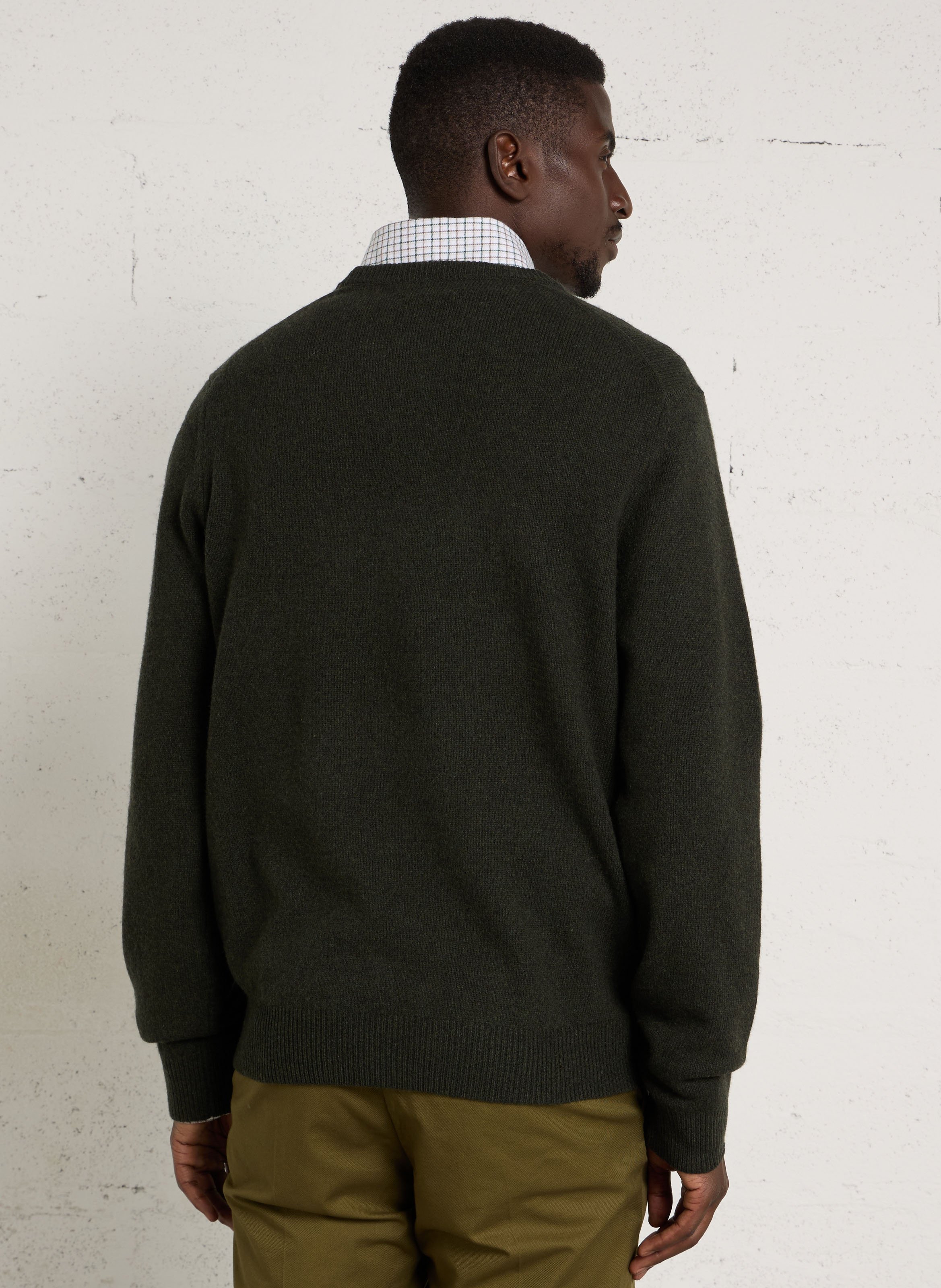 Pull droit col rond brodé en laine HACKETT Vert