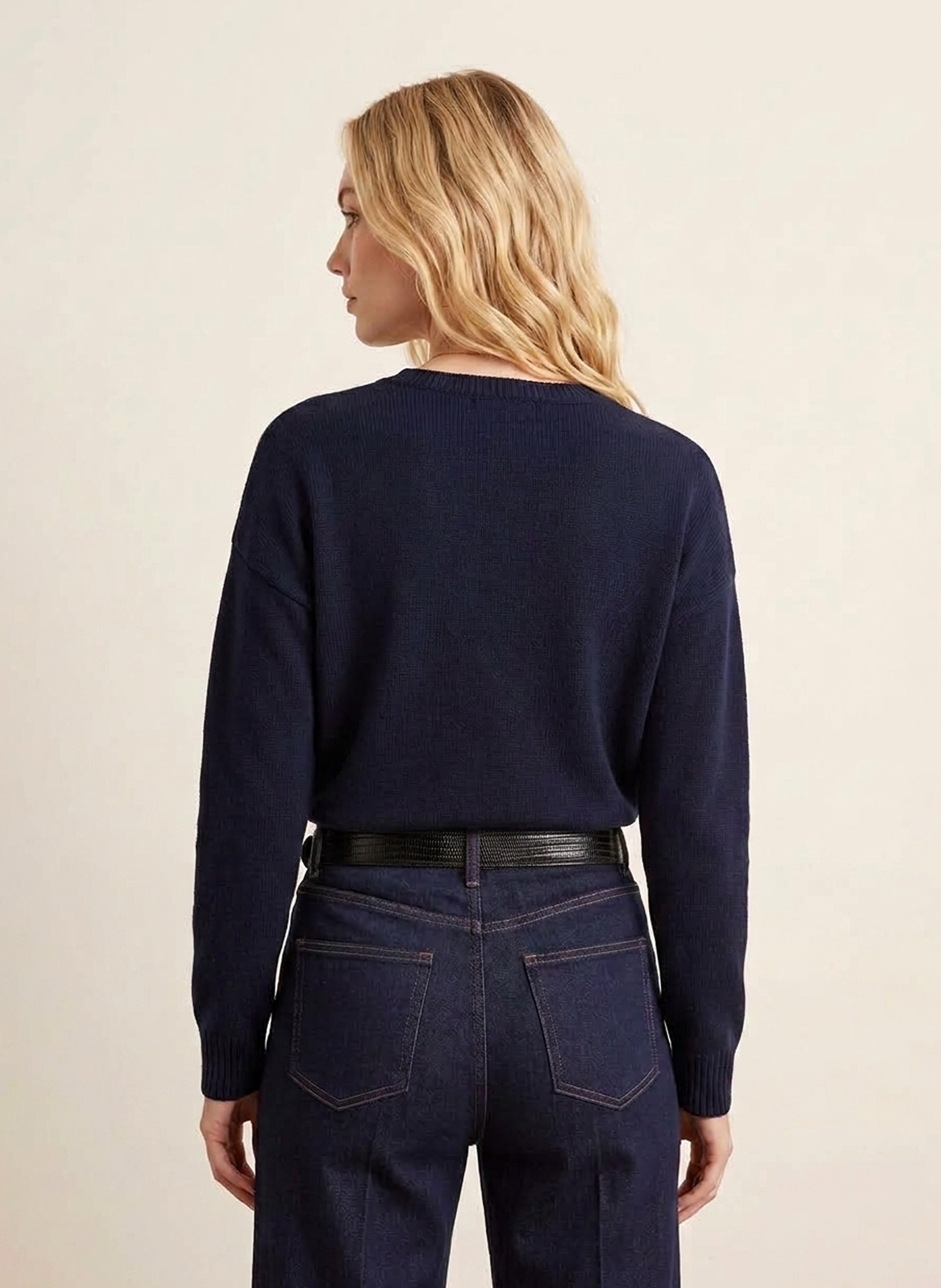 Ribbed crew-neck wool-blend sweater | Blue KOOKAI Women