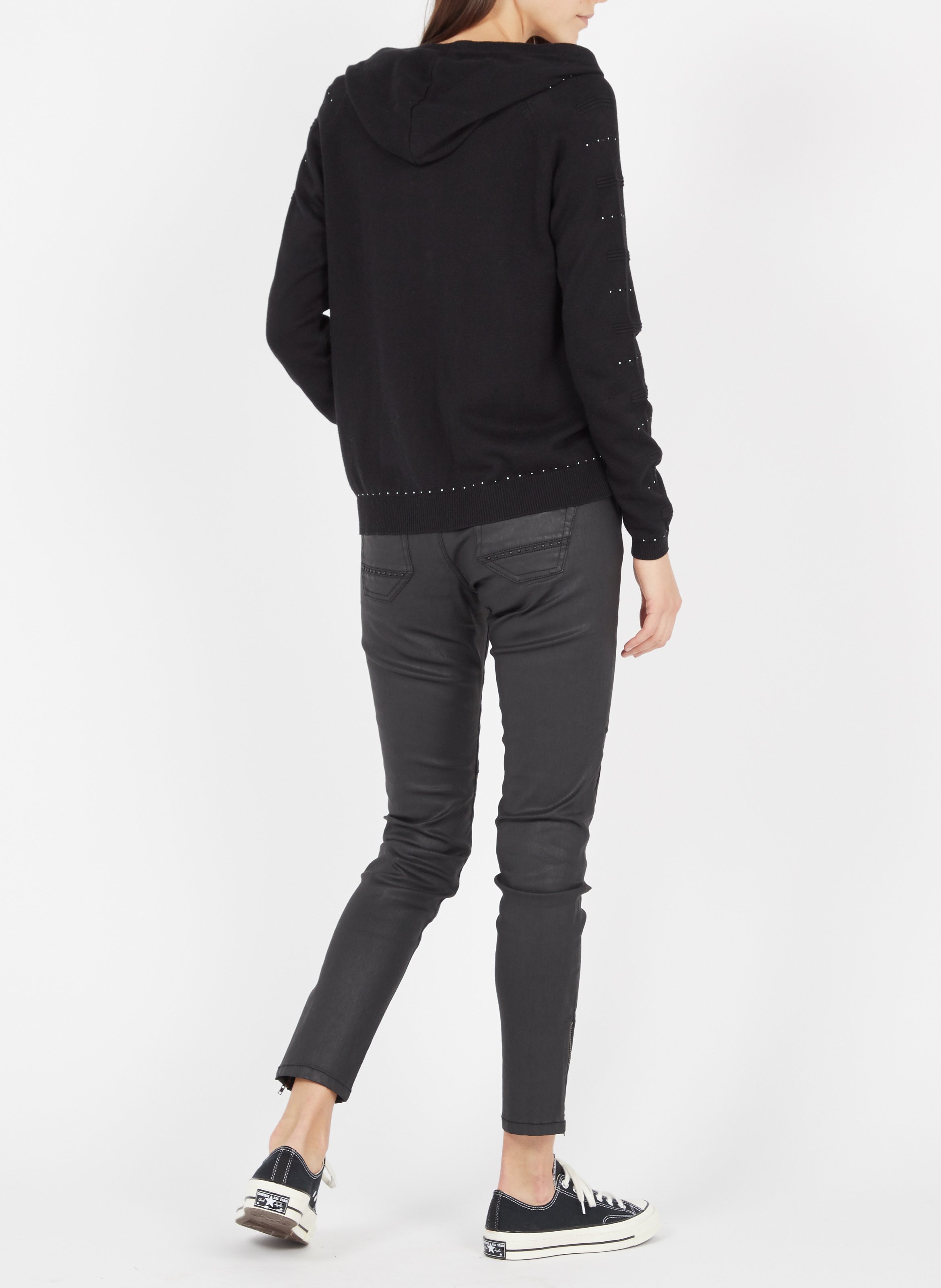 Zip-up cotton-blend cardigan with hood ONE STEP Black