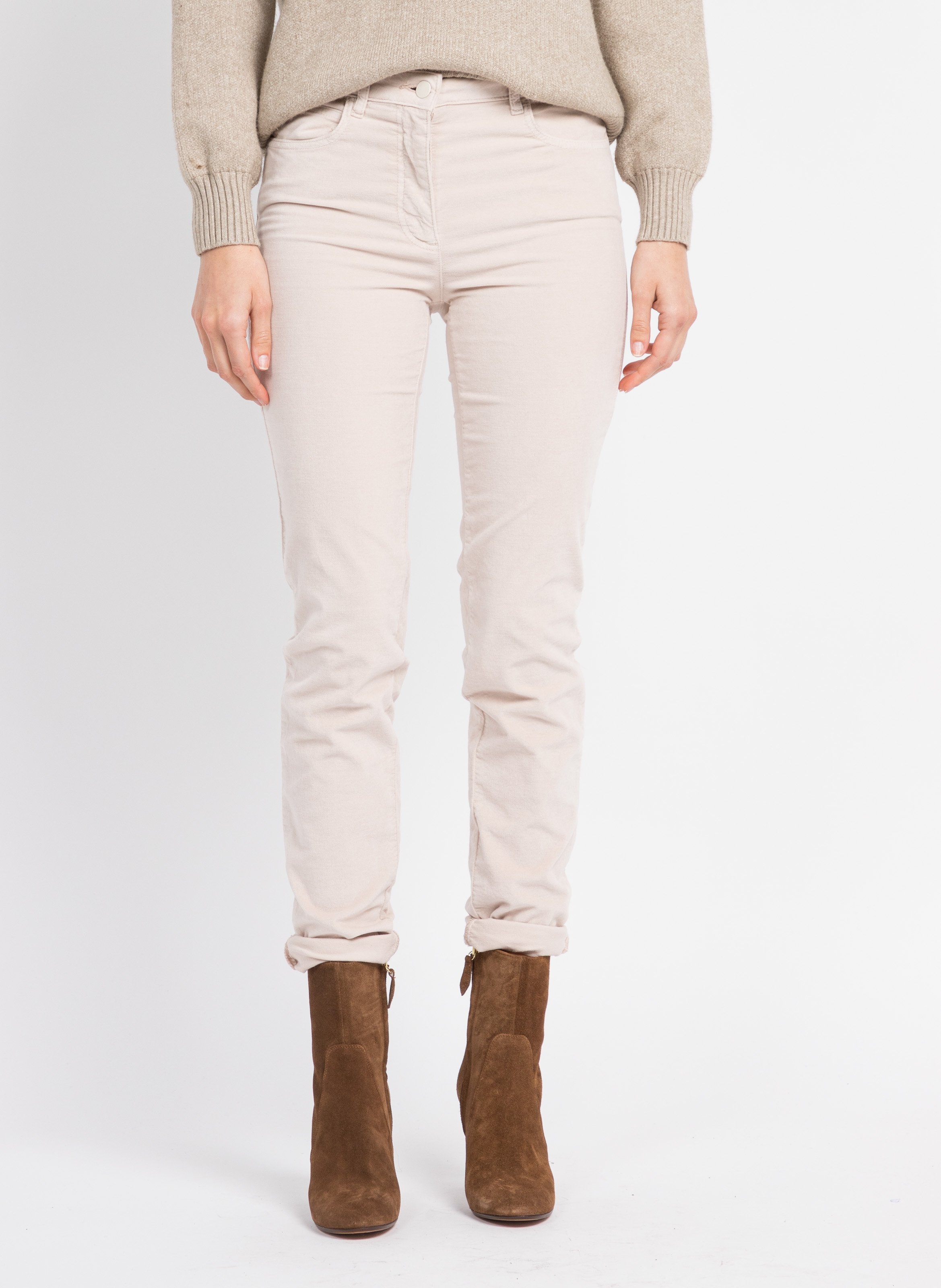 Smooth velvet slim-fit pants CAROLL Beige