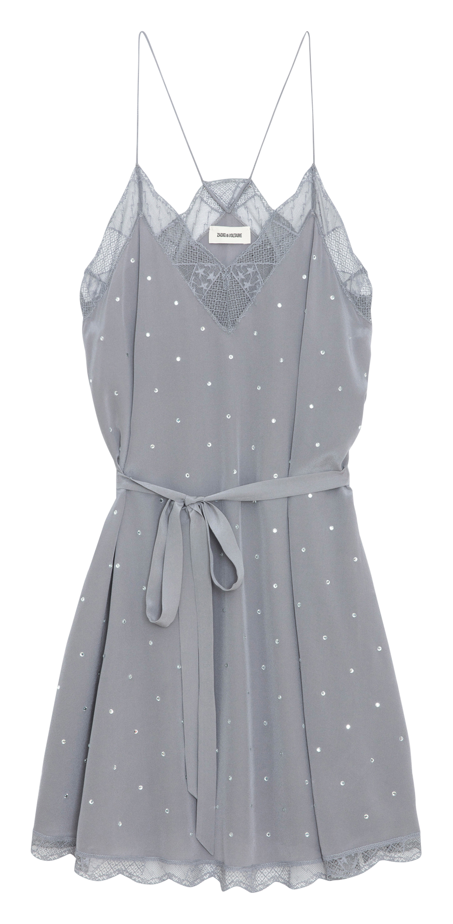 Robe courte caraco à strass en soie  ZADIG&VOLTAIRE Gris