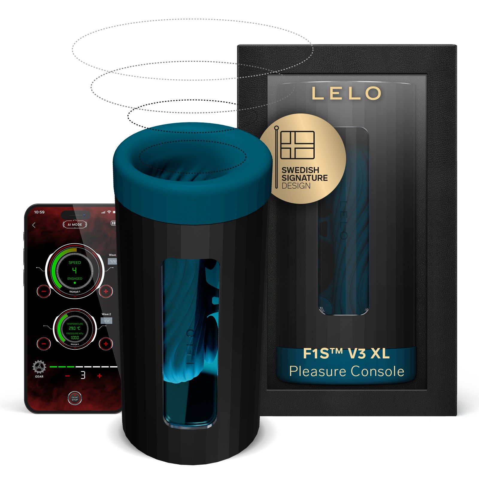 Men's large format masturbator with Bluetooth application, LELO F1S V3 XL LELO Teal xl