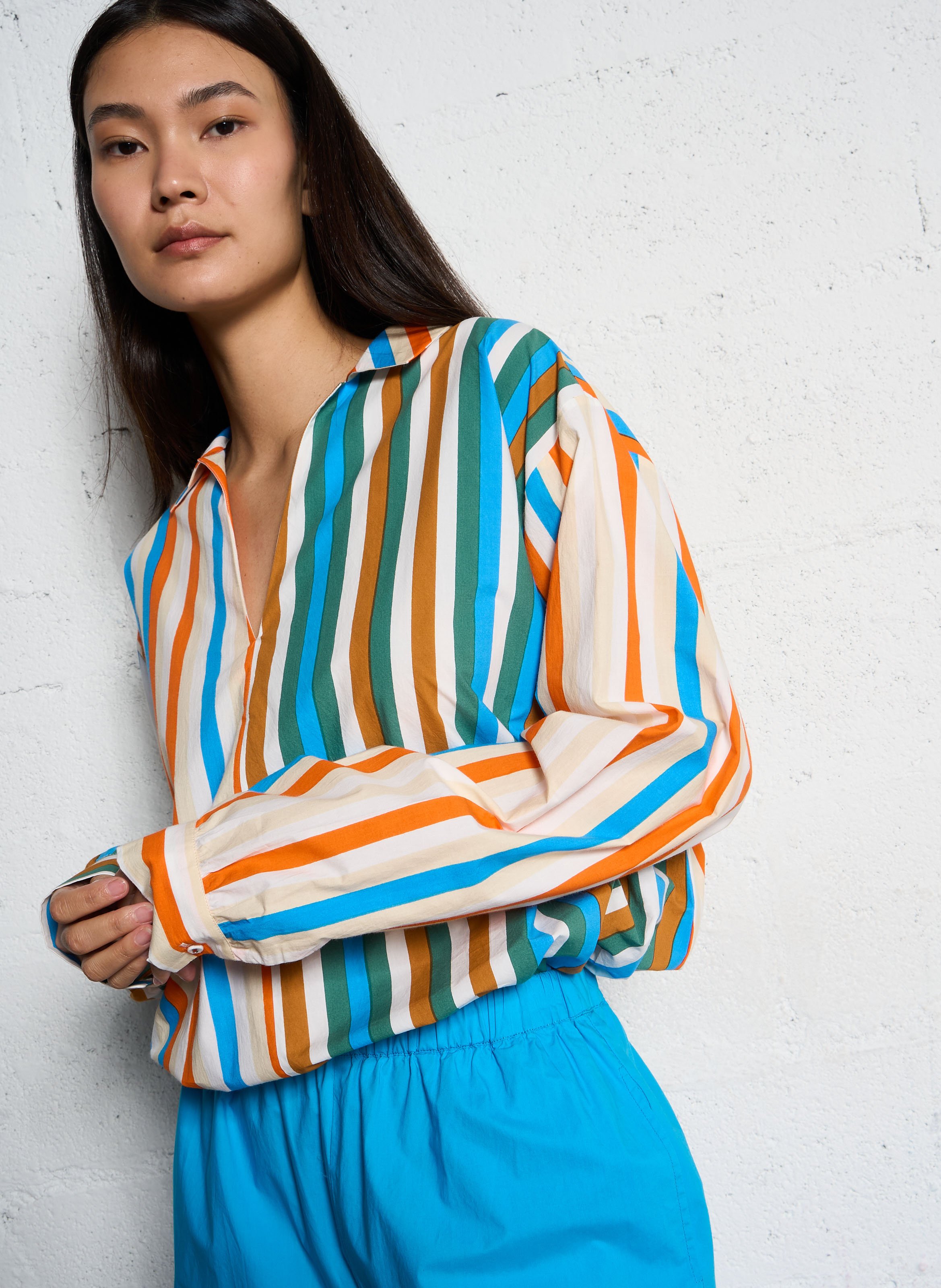 Carry Stripes striped shirt V DE VINSTER Brown