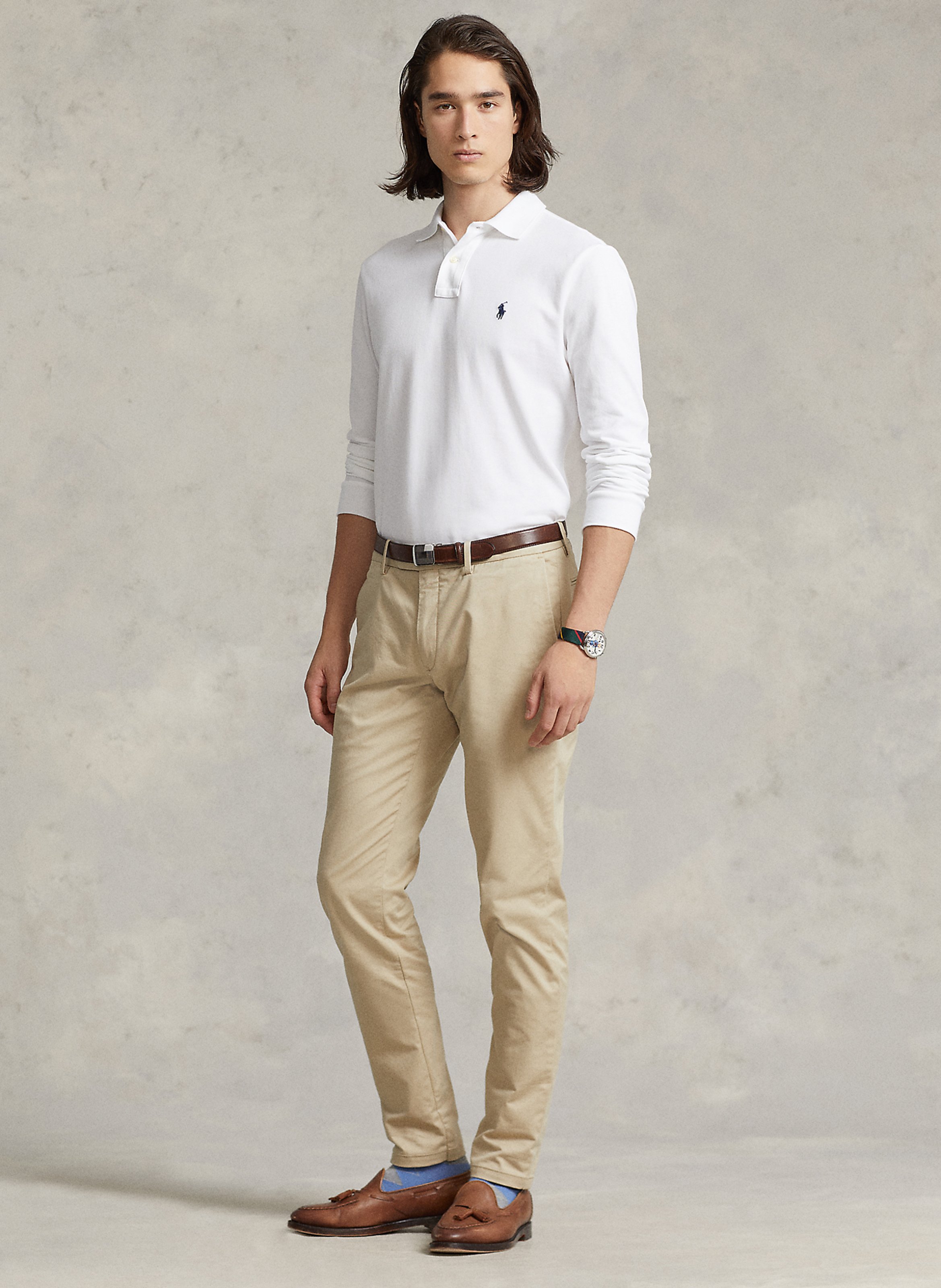 Regular-fit cotton piqué polo shirt with long sleeves POLO RALPH LAUREN White