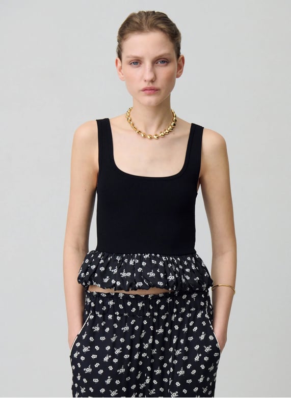 Square neck ruffle top Noir Claudie pierlot Women CFPPU01198