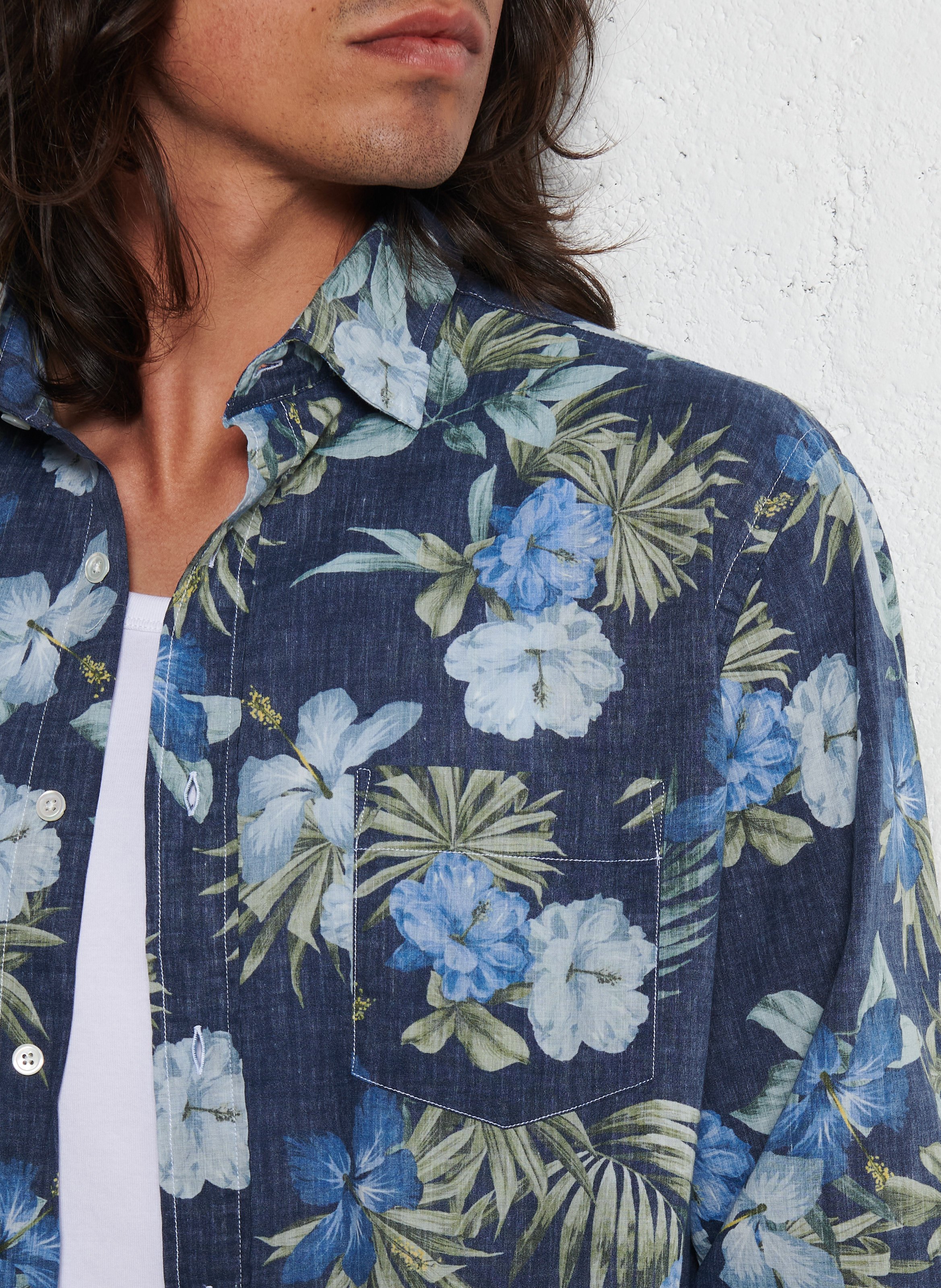 Straight printed cotton shirt HARTFORD Blue