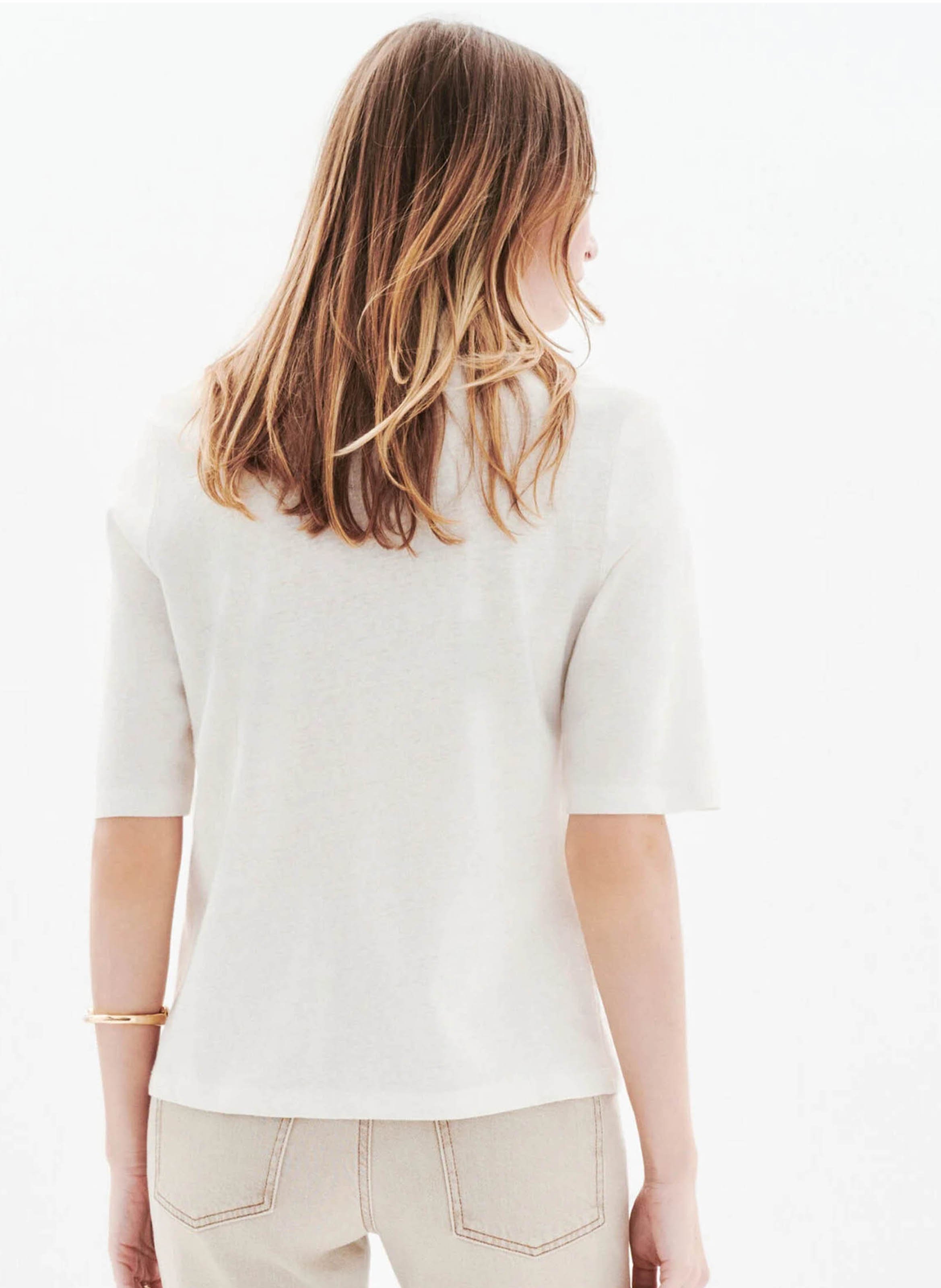 Short-sleeved V-neck shirt CAROLL Beige