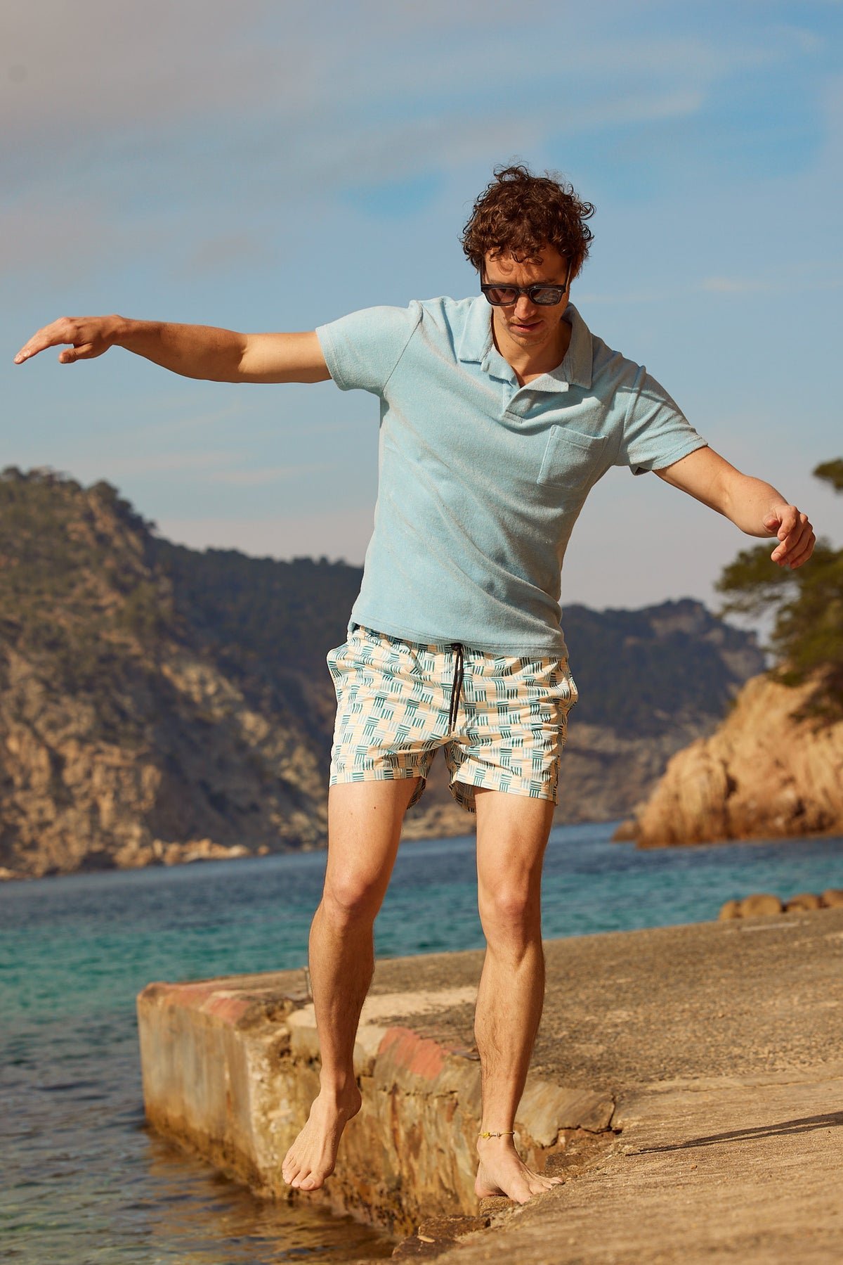 Short-sleeved polo shirt with lapel collar APNEE Blue