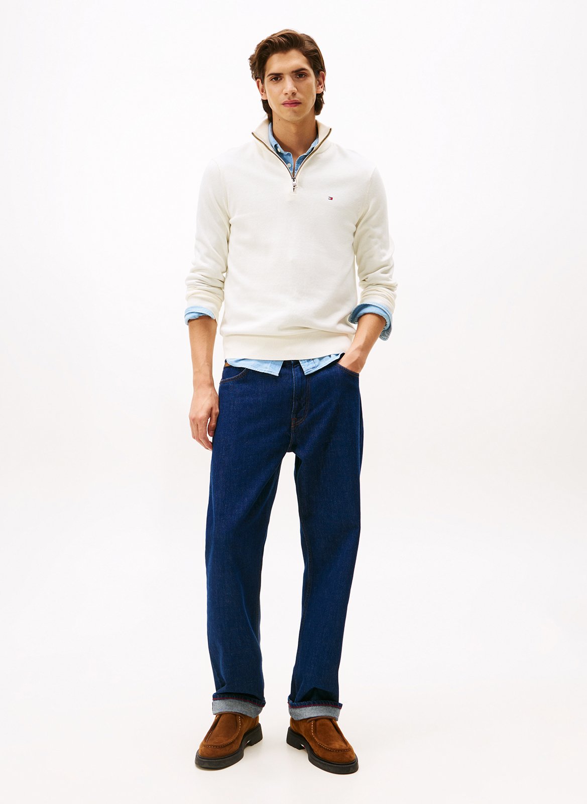 Regular-fit organic cotton and cashmere sweater with high neck TOMMY HILFIGER Yellow