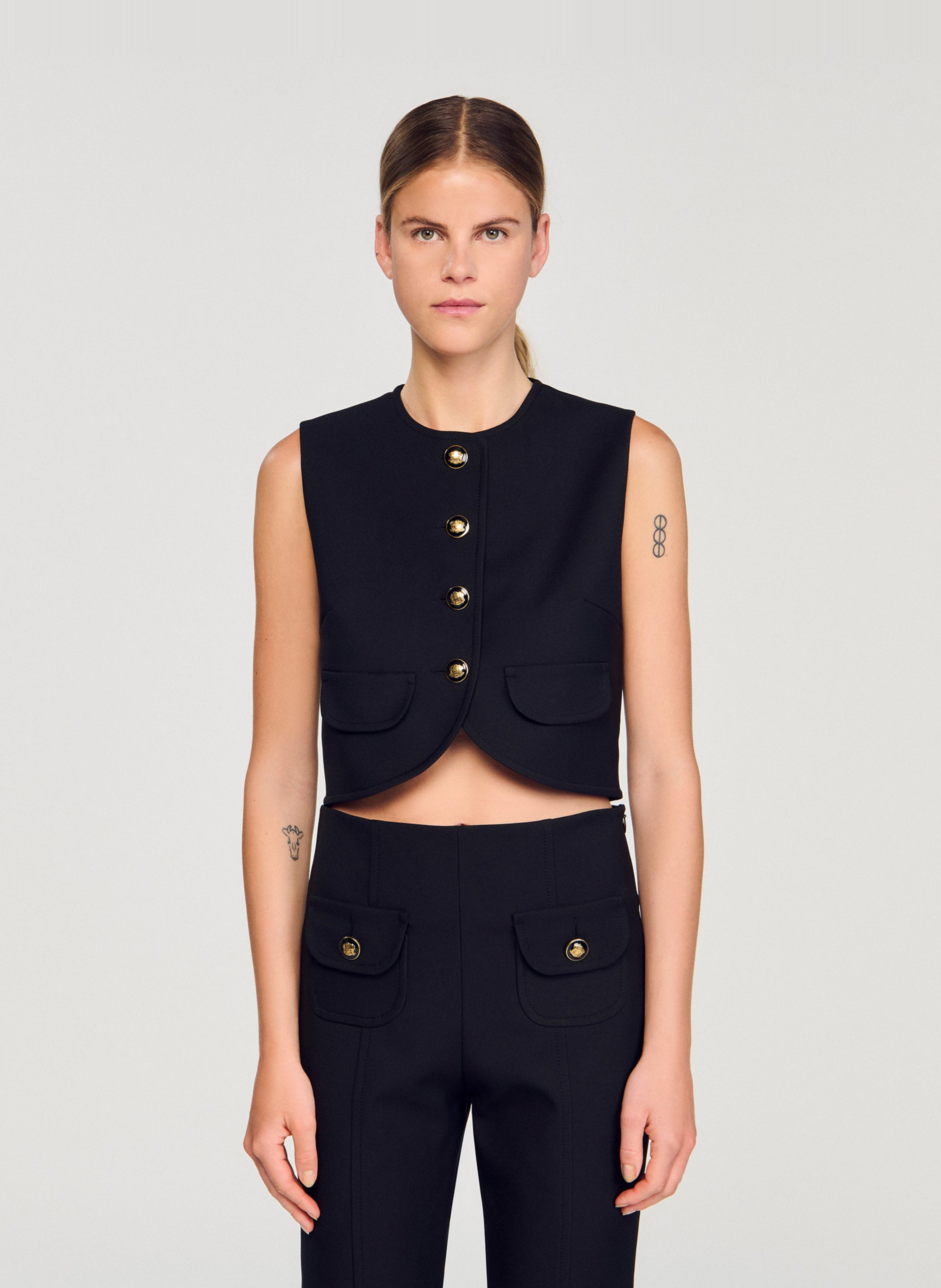 Top court boutonné sans manches SANDRO Noir