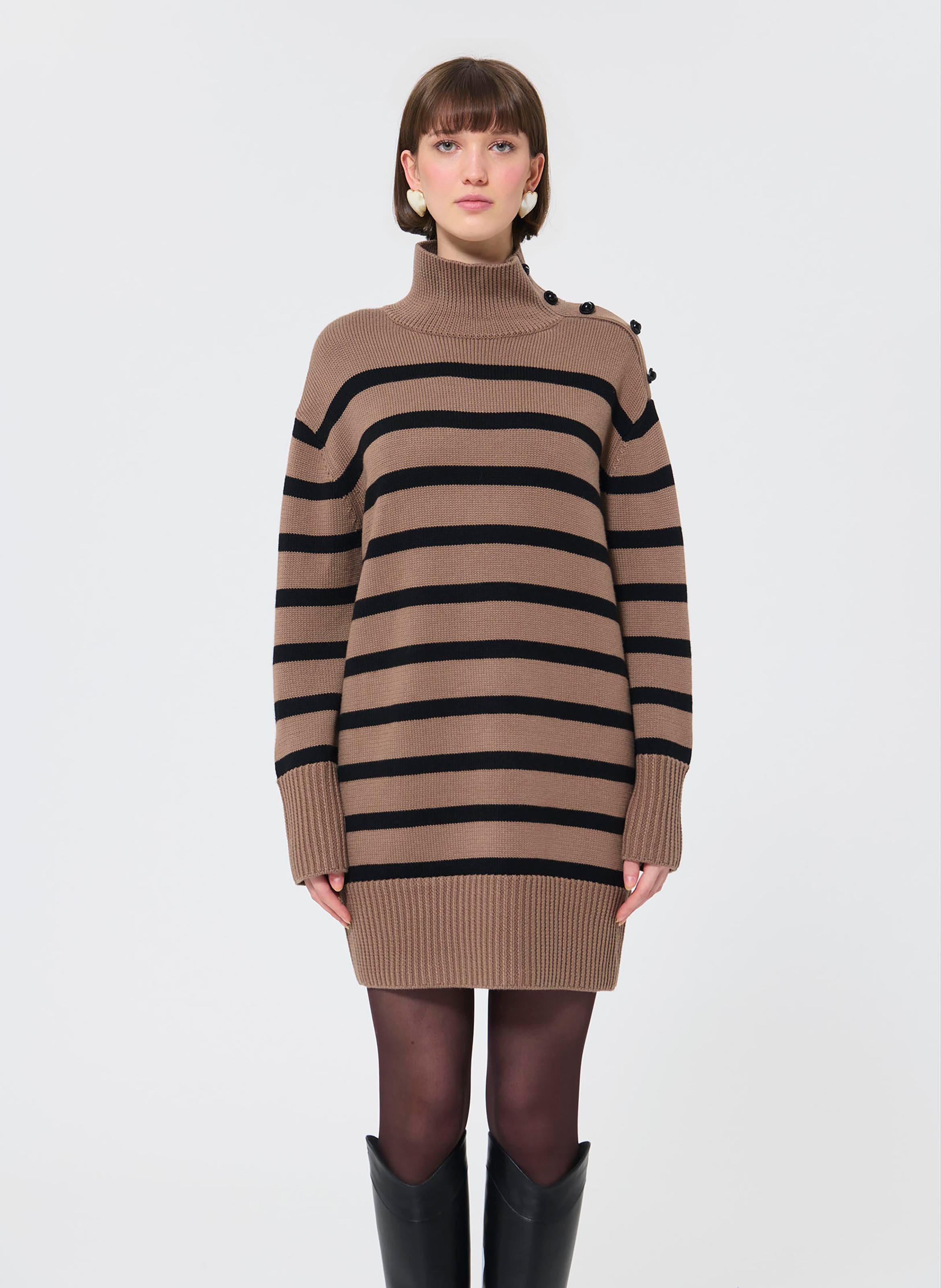 Short knit dress with high neck TARA JARMON Beige