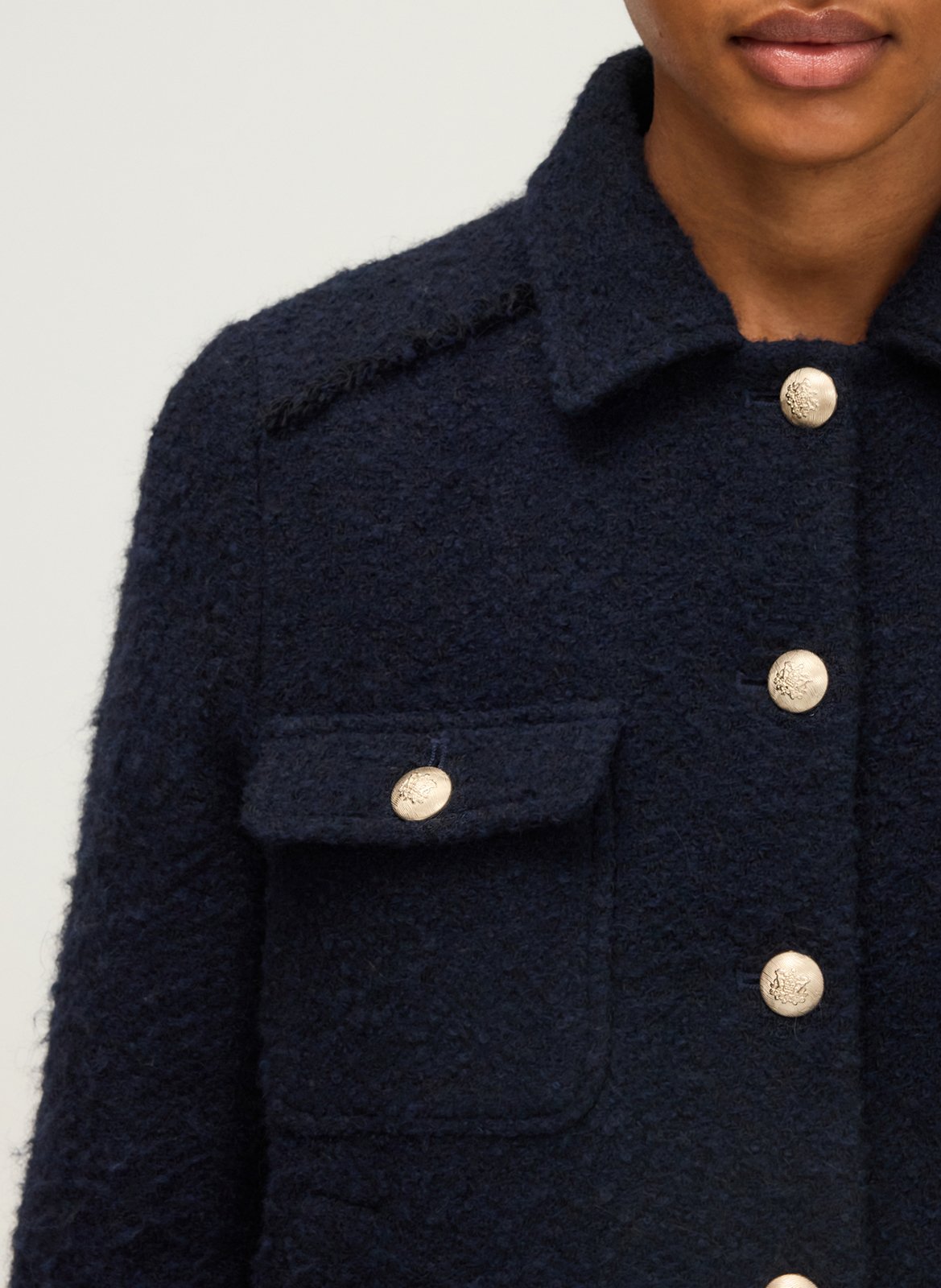 Veste col classique en laine et en coton mélangés PABLO Bleu