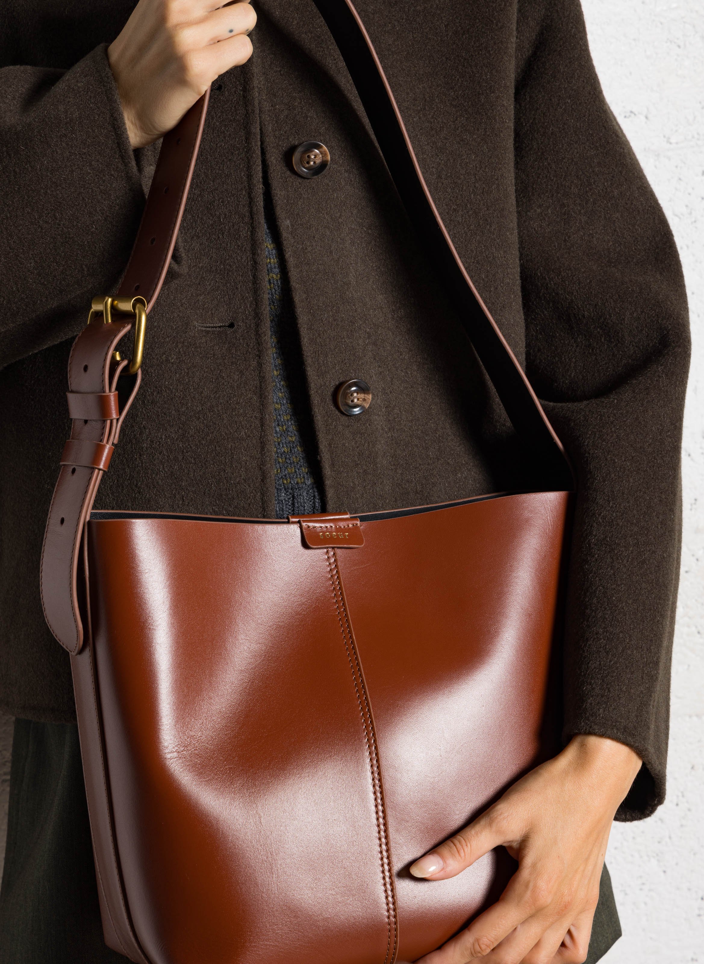 Corina leather bucket bag SOEUR Brown