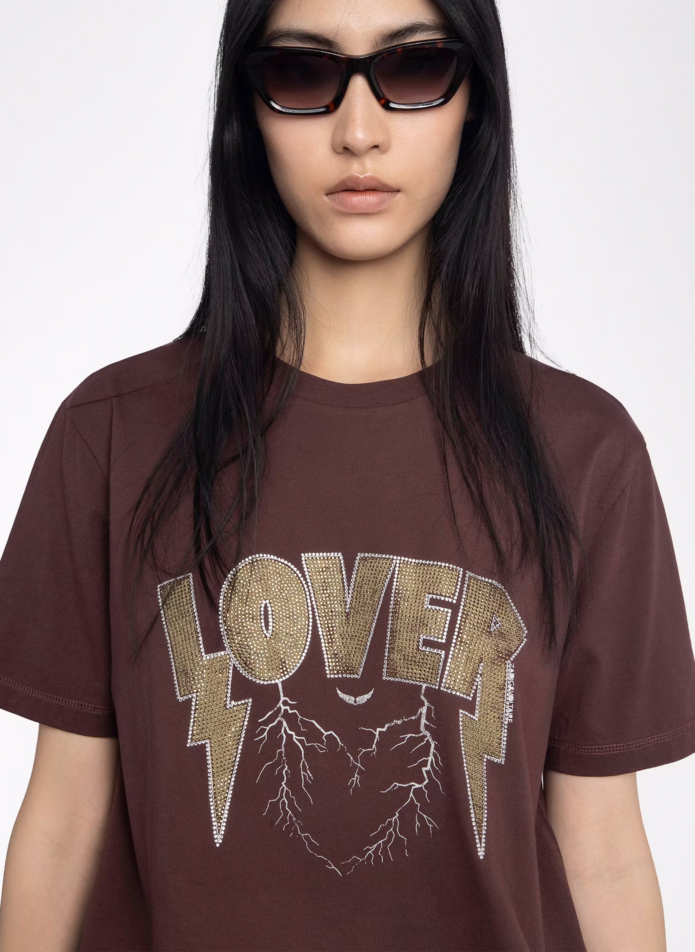 Tee-shirt oversize col rond en coton sérigraphié ZADIG&VOLTAIRE Violet